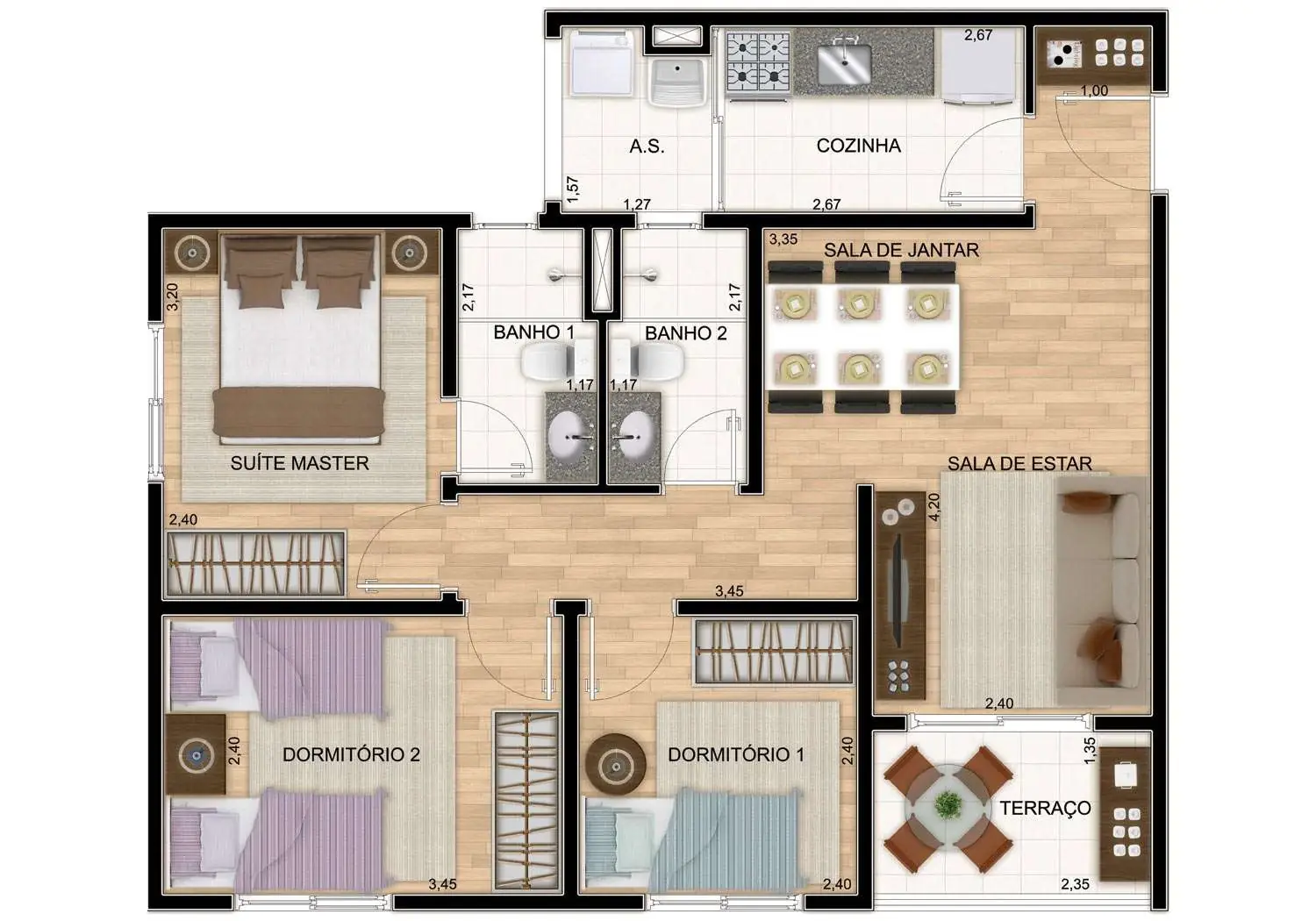 PLANTA APTO. 3 DORMS. (SUÍTE)