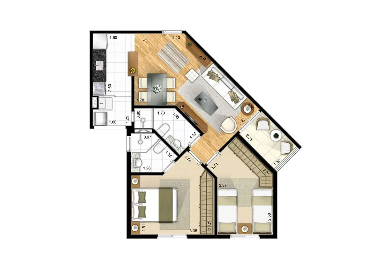 PERSPECTIVA ILUSTRADA DO APTO. DE 3 DORMS.
