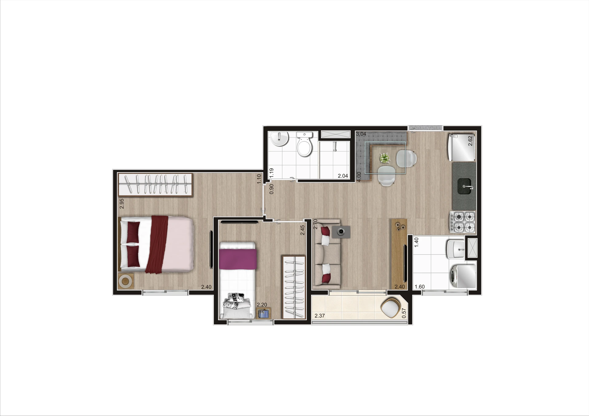 Planta Tipo C Meio 38,93 m²