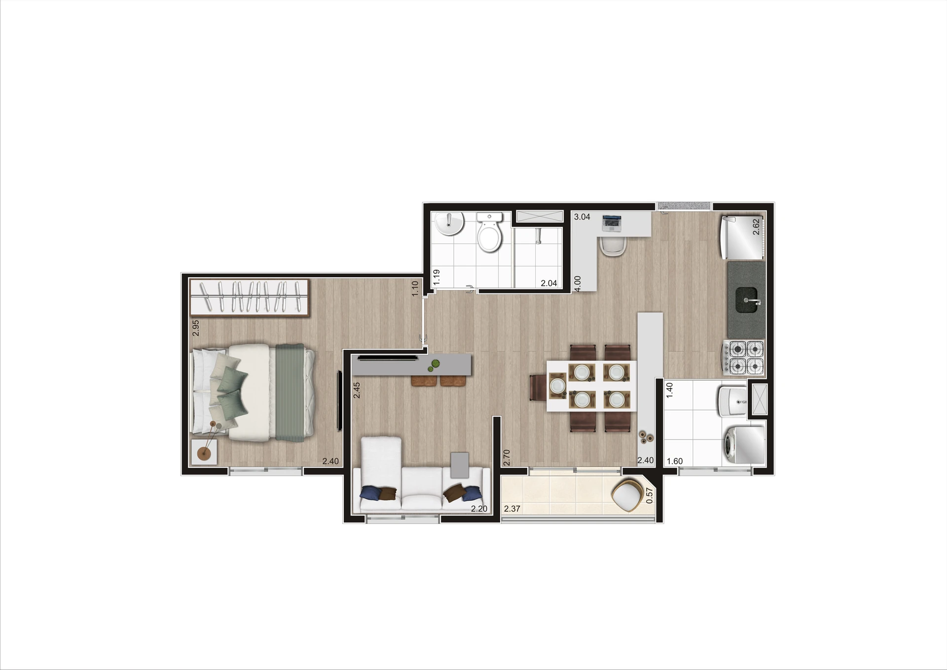 Planta Tipo C Meio Ampliada 38,93 m²