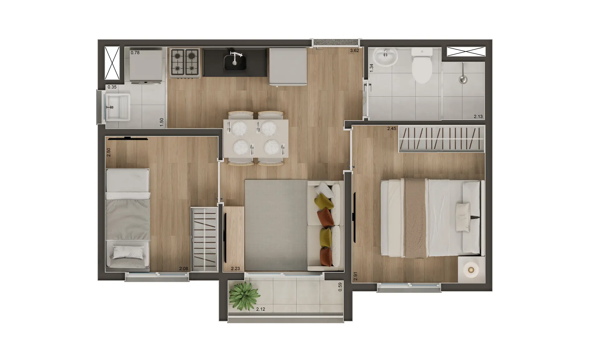 Tipo A - 33 e 34m² - 2 dorms com terraço - Final 2