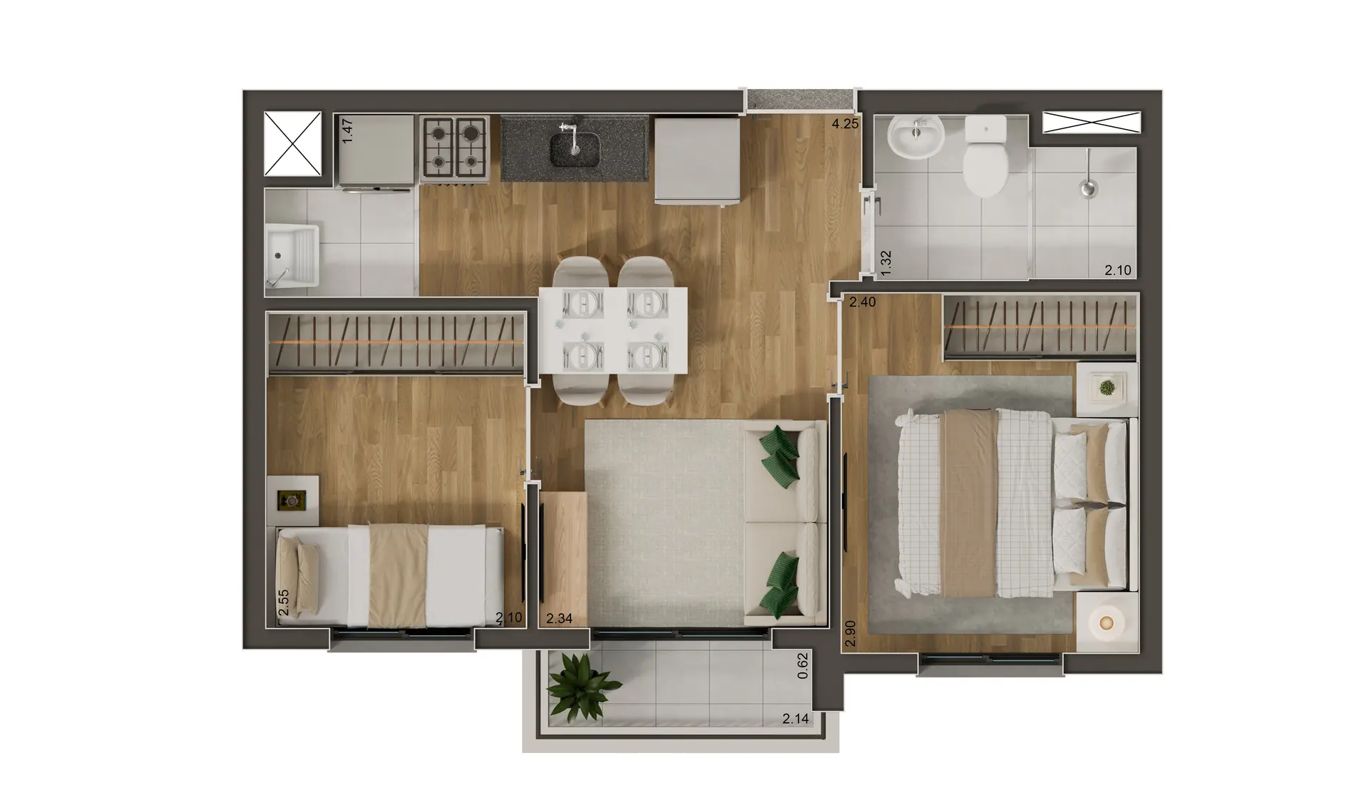 Planta Tipo A Meio 34,64M²