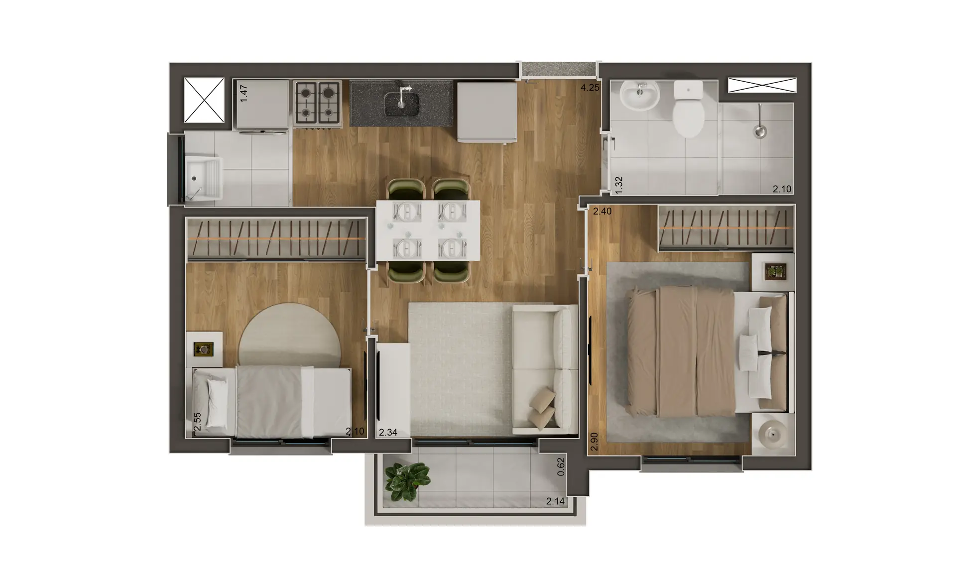 Planta Tipo B Ponta 35,07M²