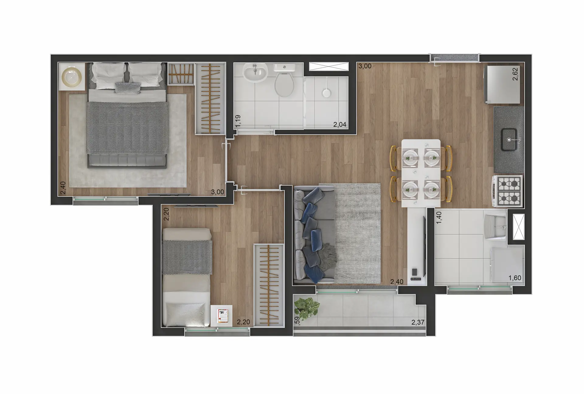 Planta Tipo B 37M²