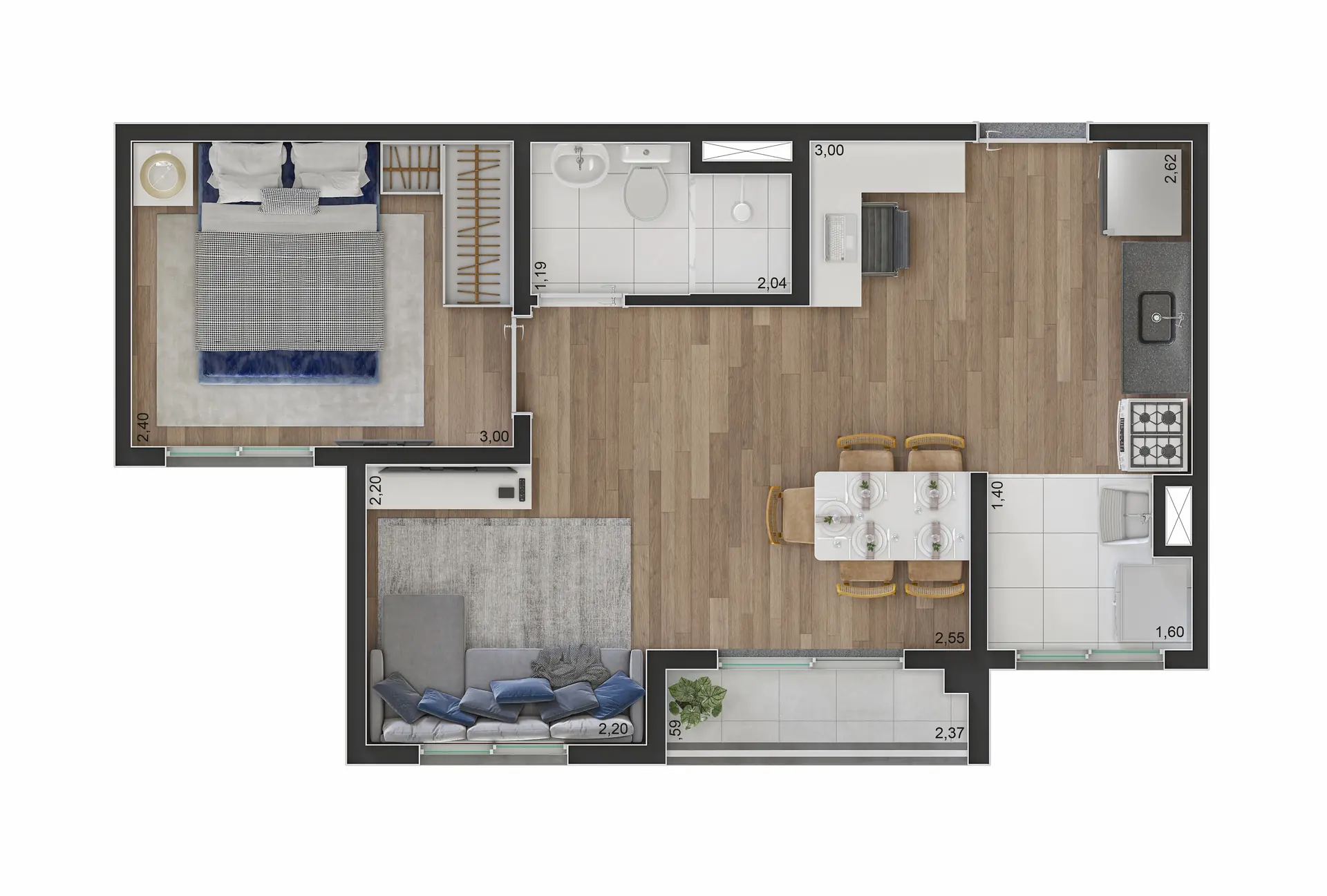 Planta Tipo B Ampliada 37M²