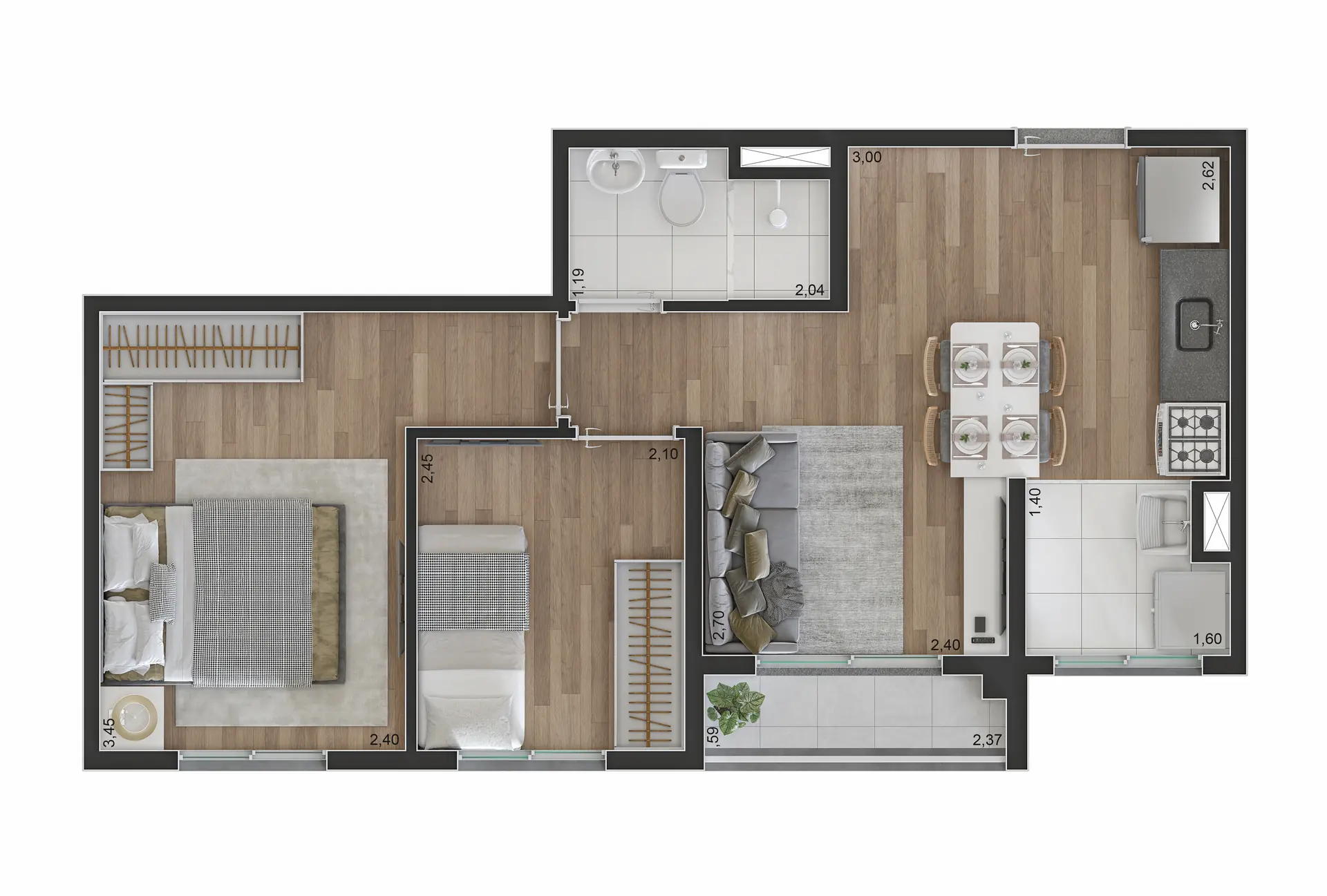 Planta Tipo D 39M²