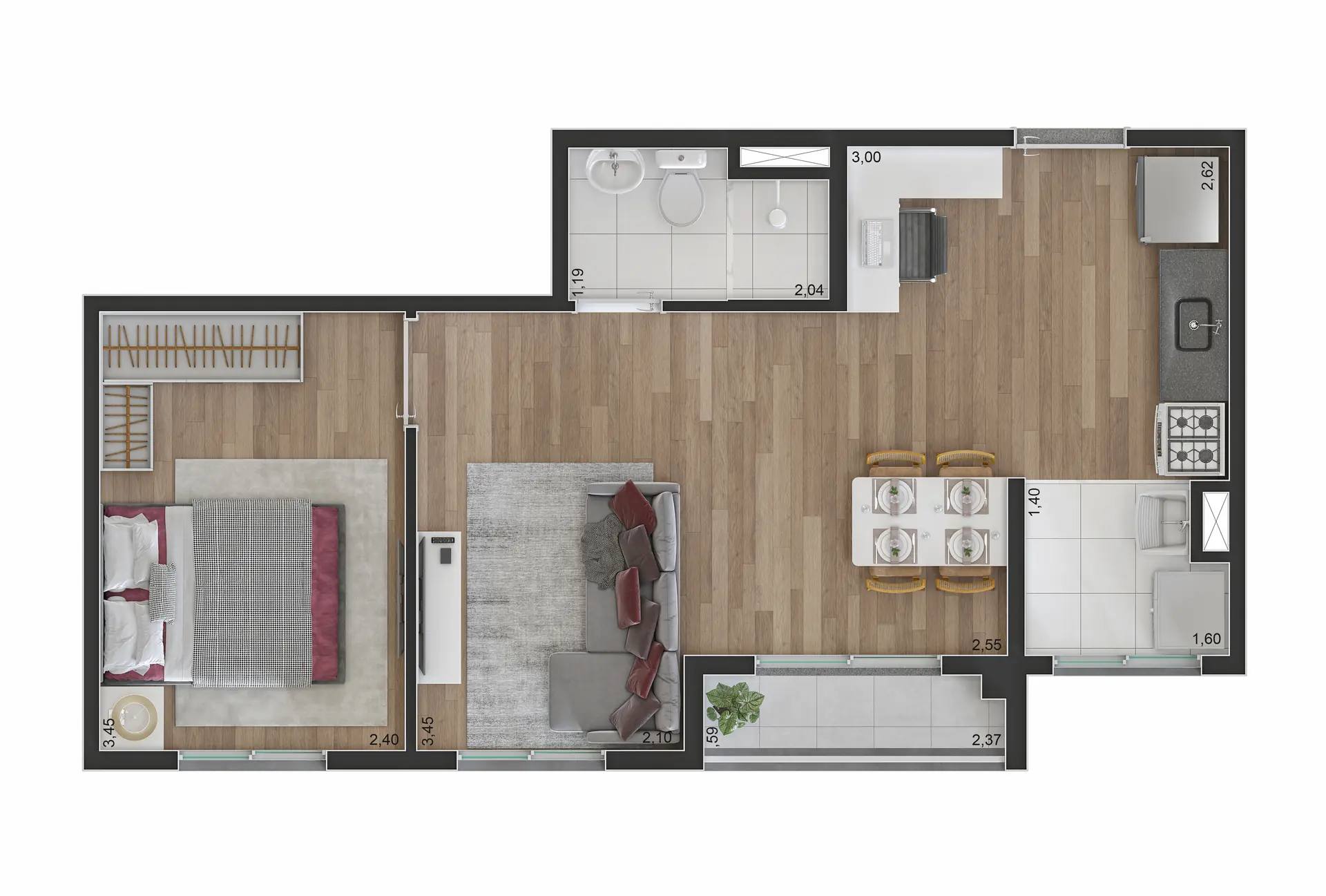 Planta Tipo D Ampliada 39M²