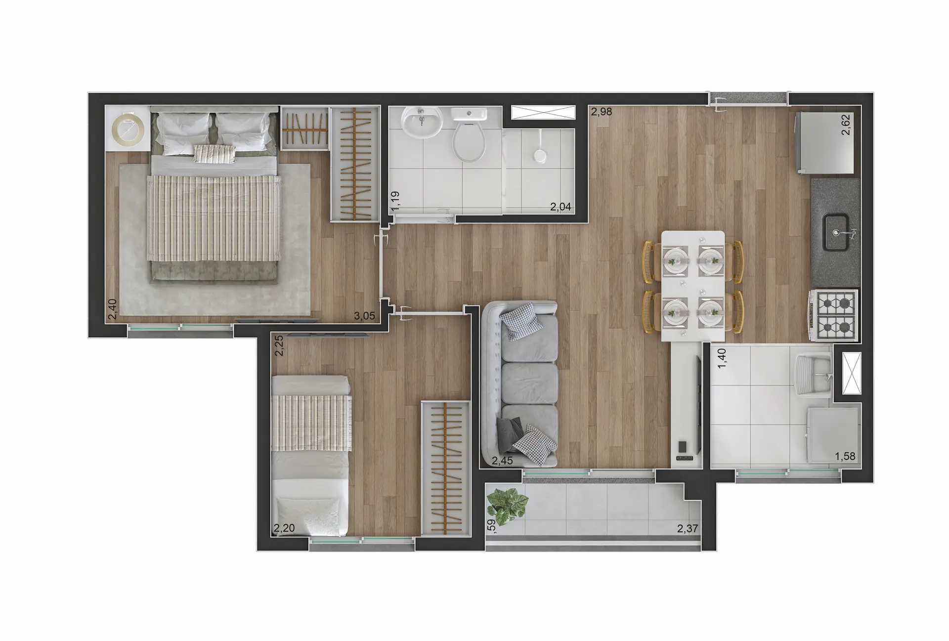 Planta Tipo F 37M²