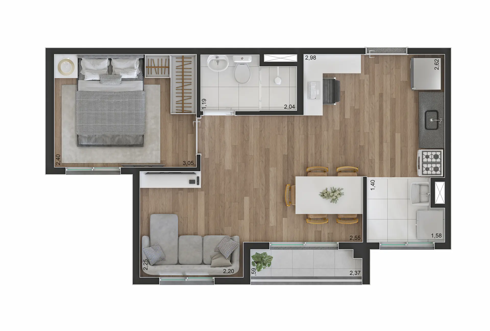 Planta Tipo F Ampliada 37M²