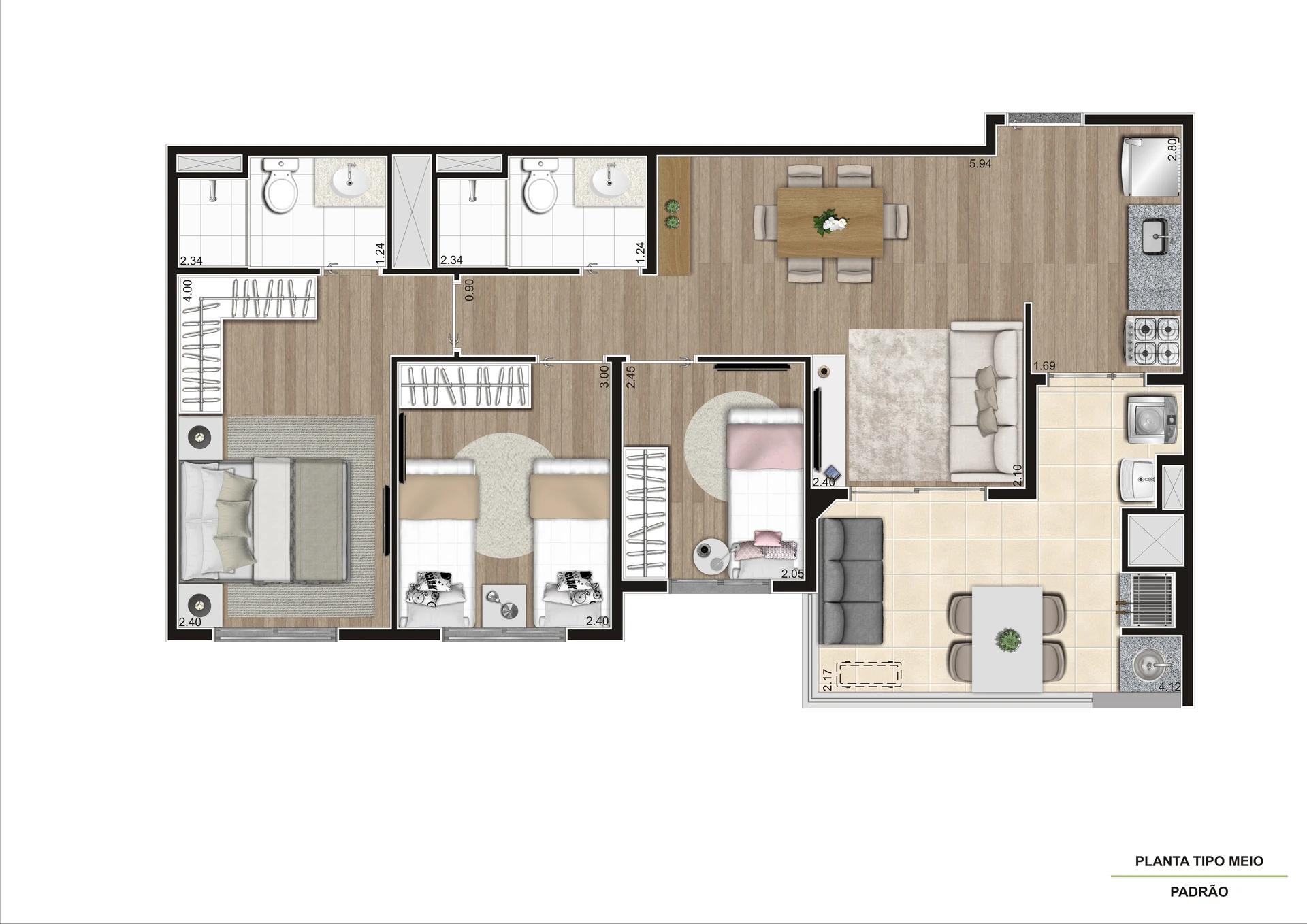 Planta Meio   Final 03 Torre B 67,17 m²
