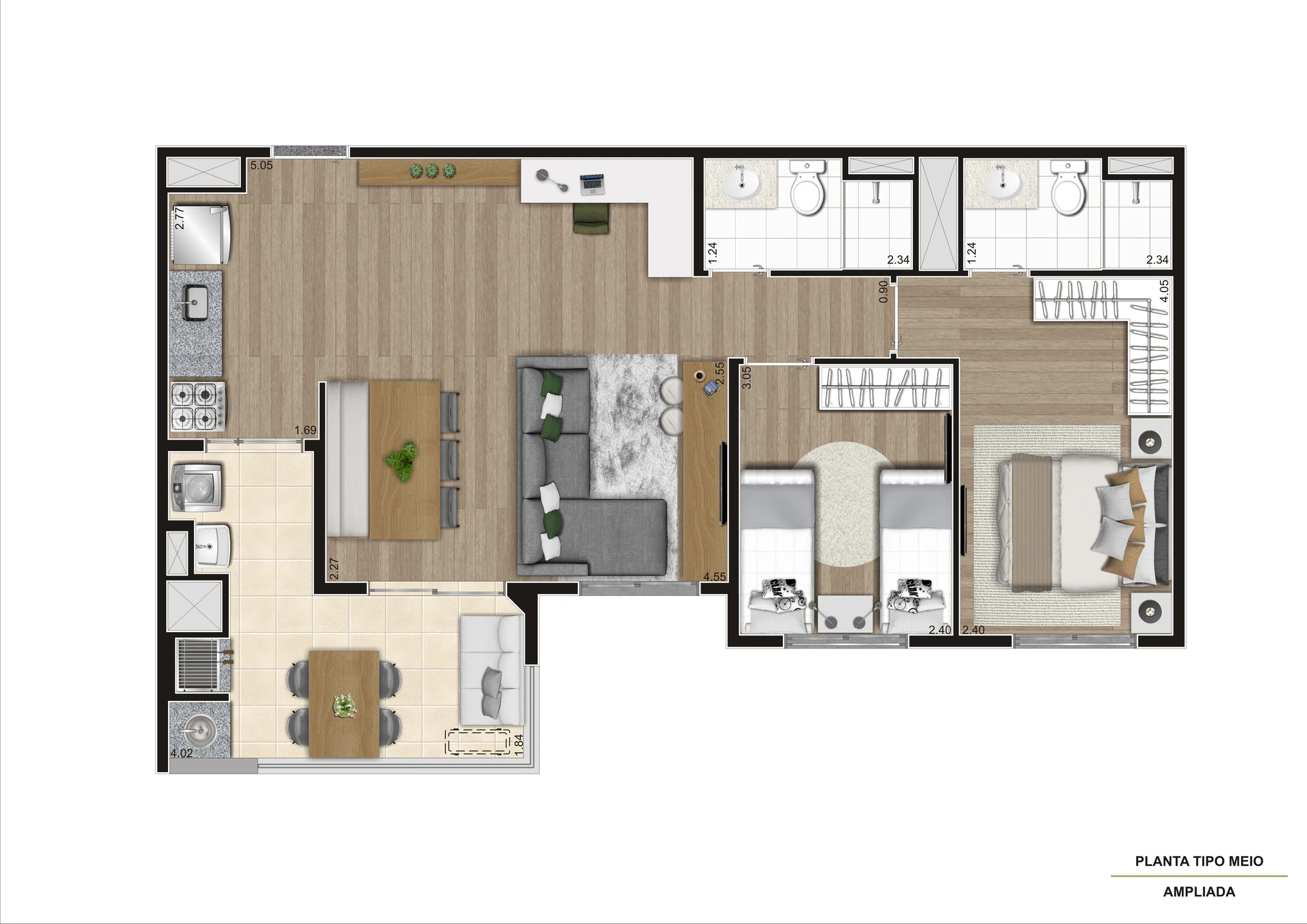Planta Meio Ampliada   Final 03 Torre A 69,39 m²