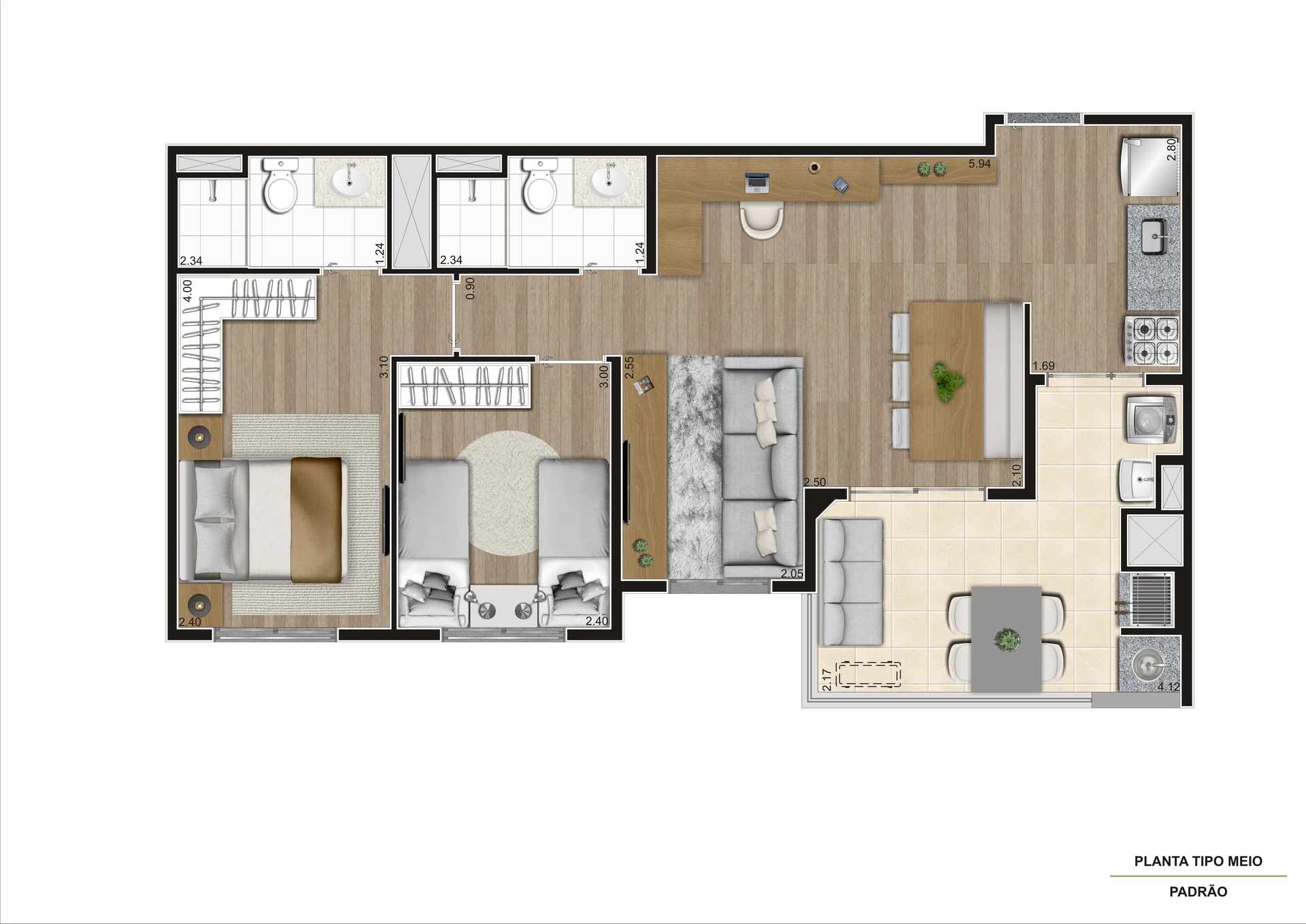 Planta Meio Ampliada   Final 03 Torre B 67,17 m²
