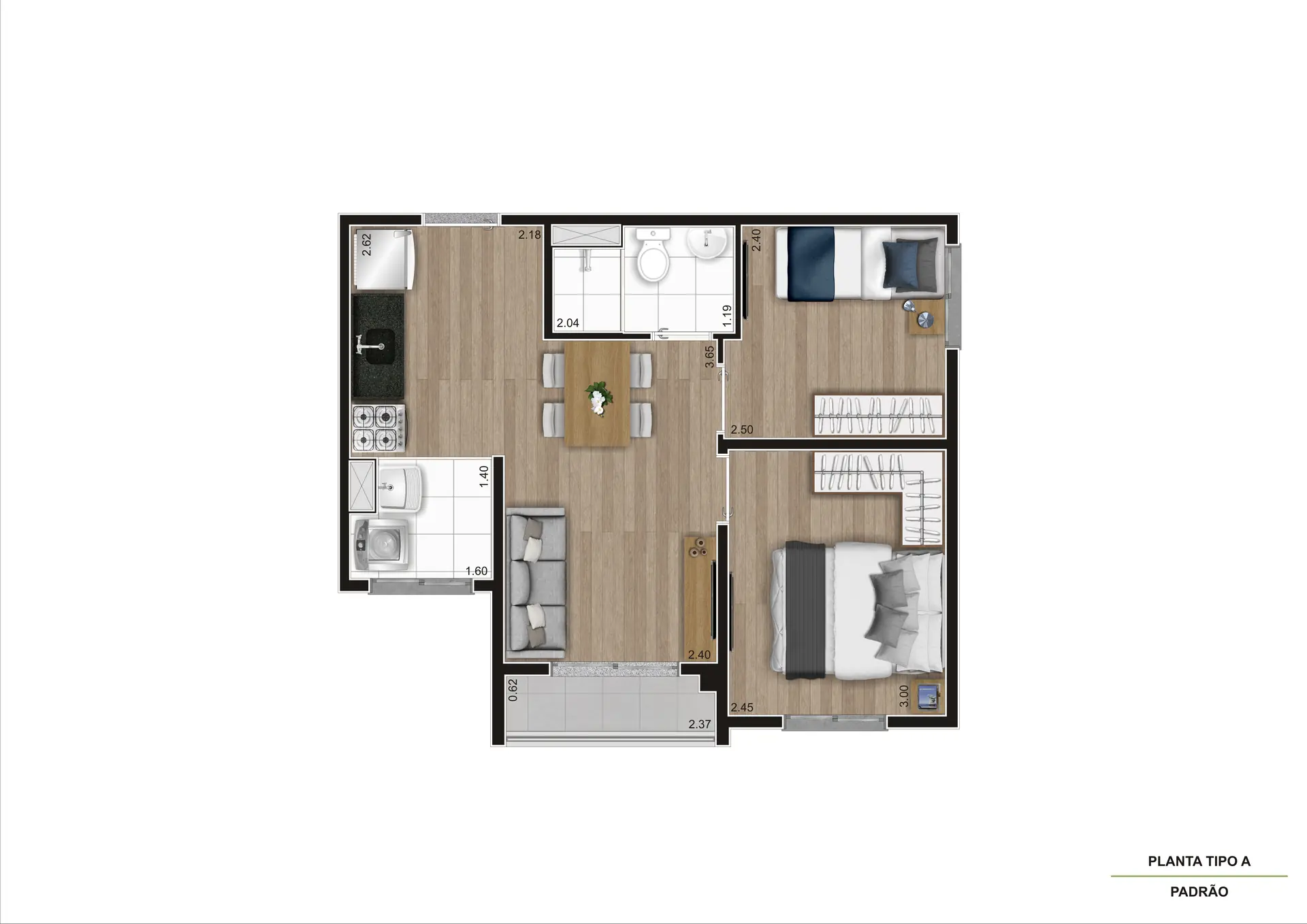 Planta Tipo A 38M²