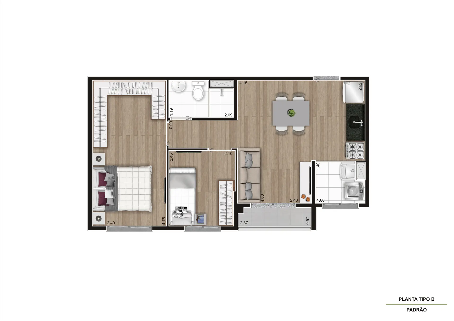 Planta Tipo B 44M²