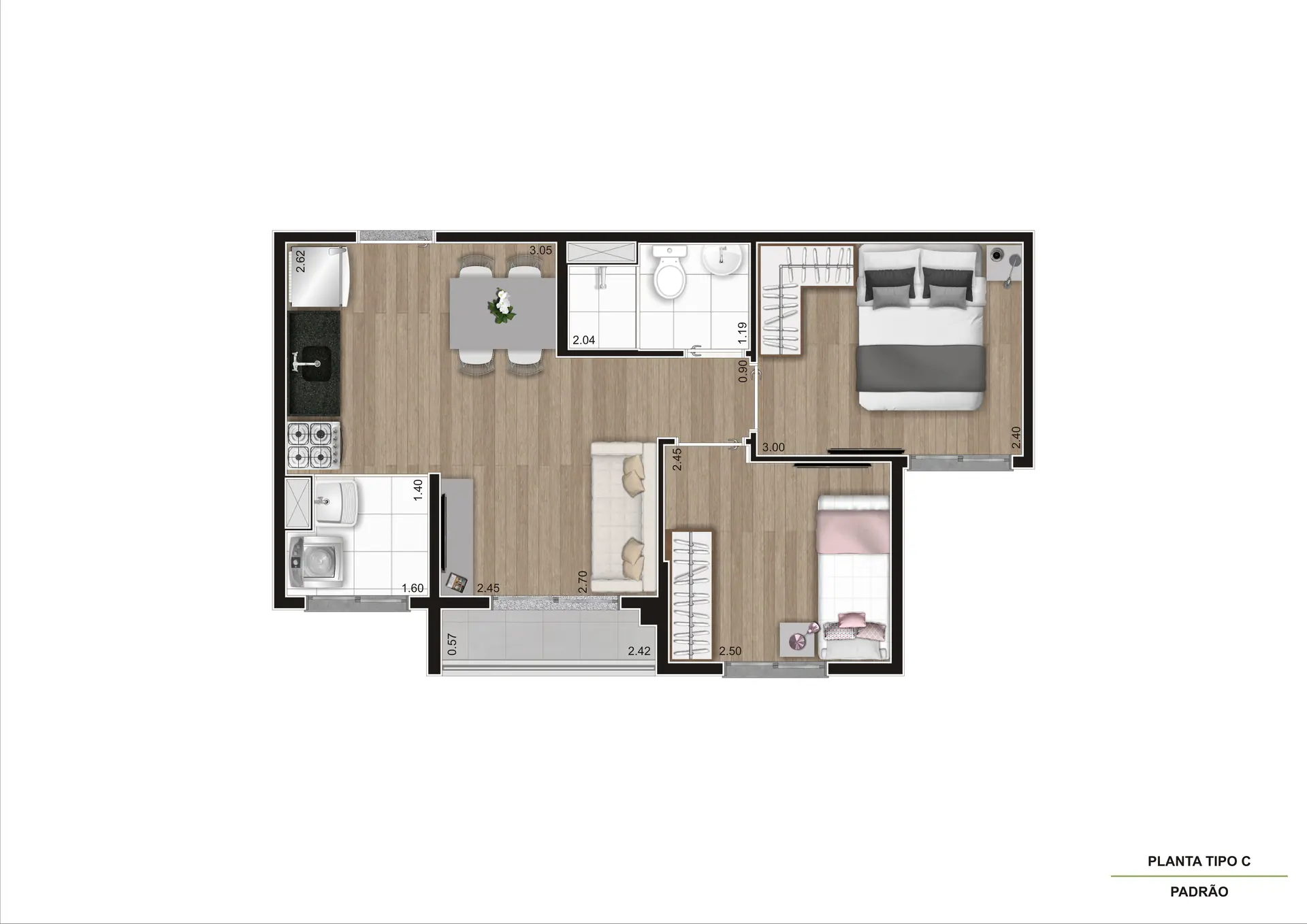 Planta Tipo C 38M²