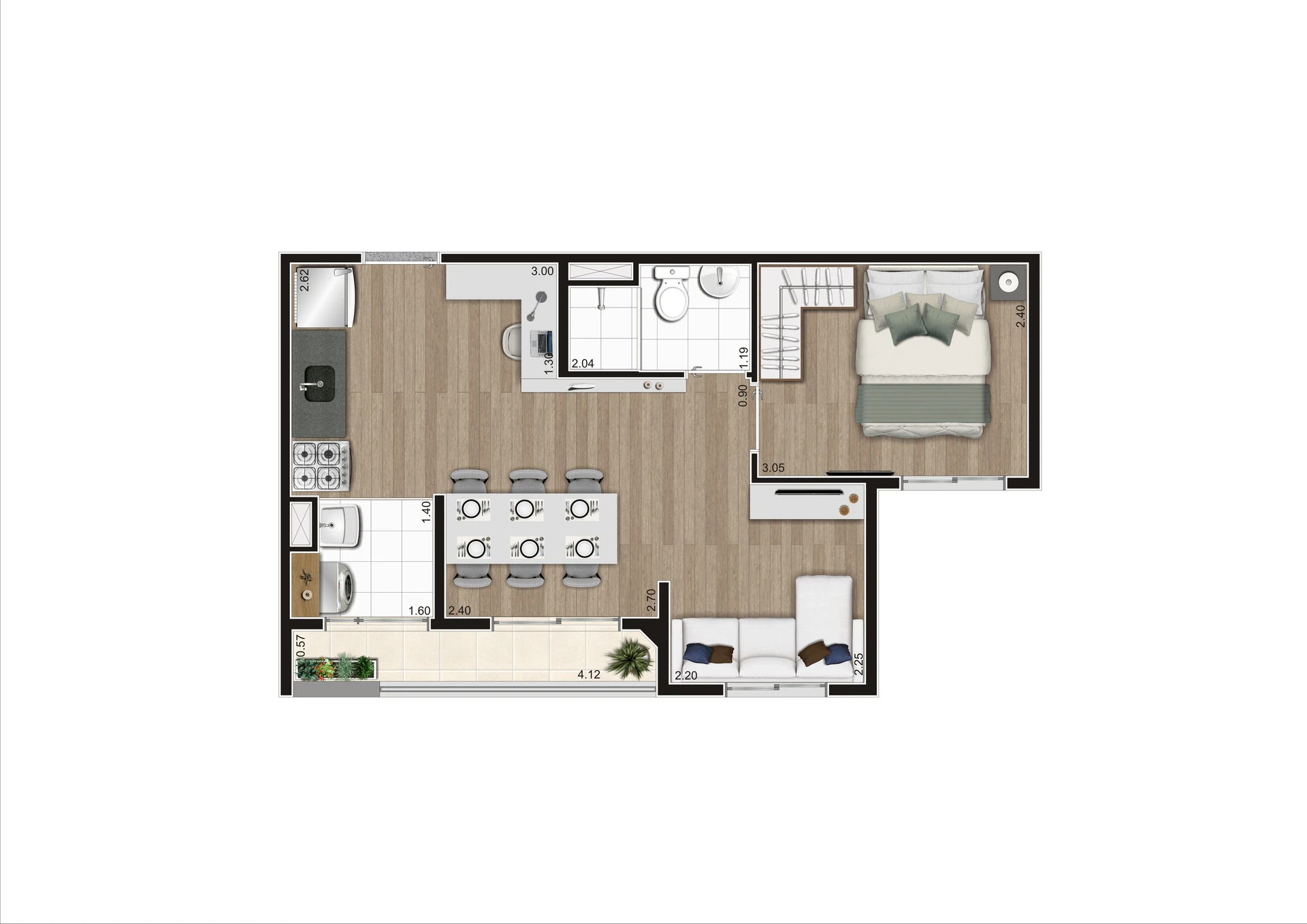 Planta Opção Meio   Final 03 E 06 38,41 m²