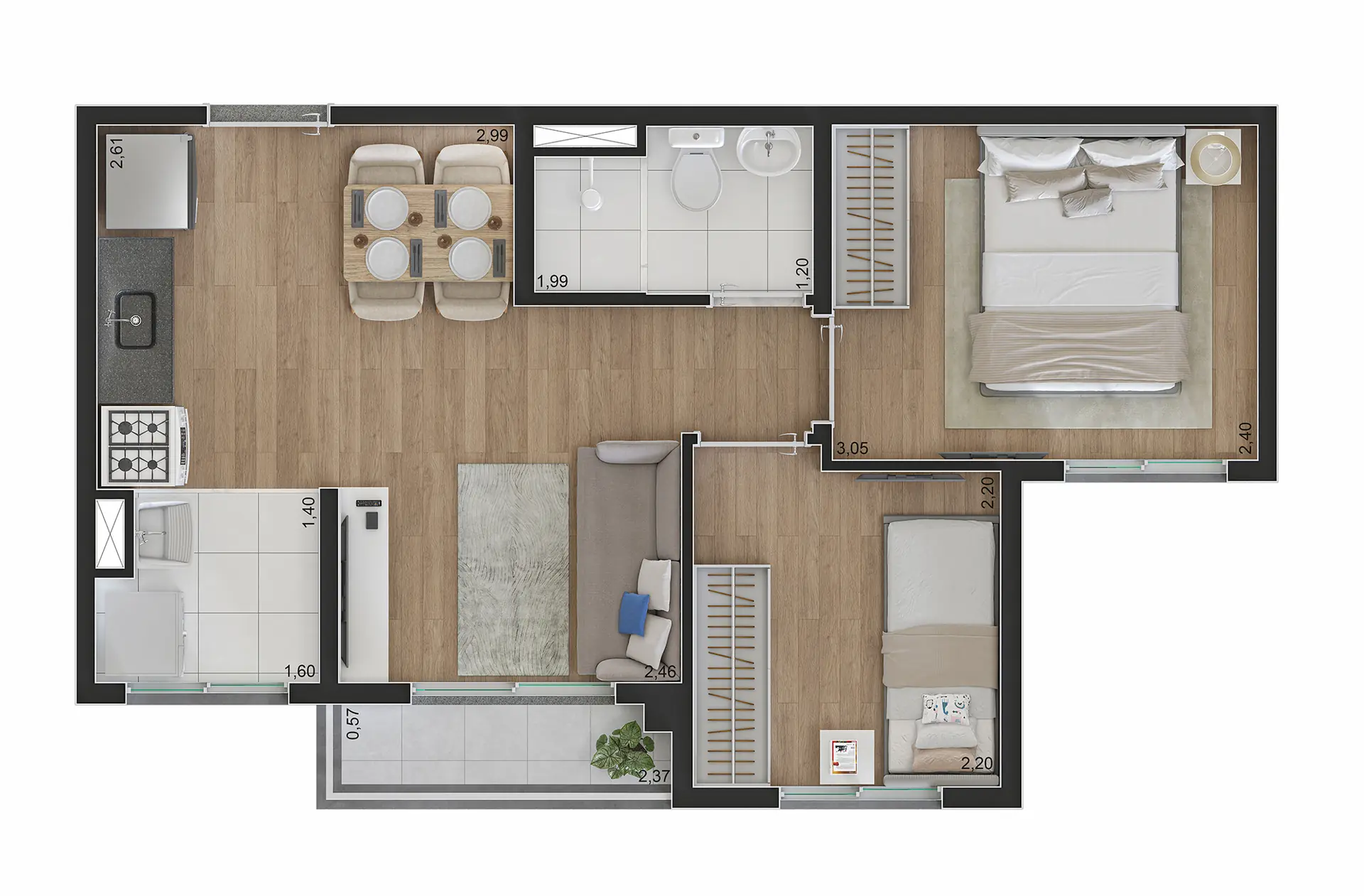 Planta Tipo B 37M²