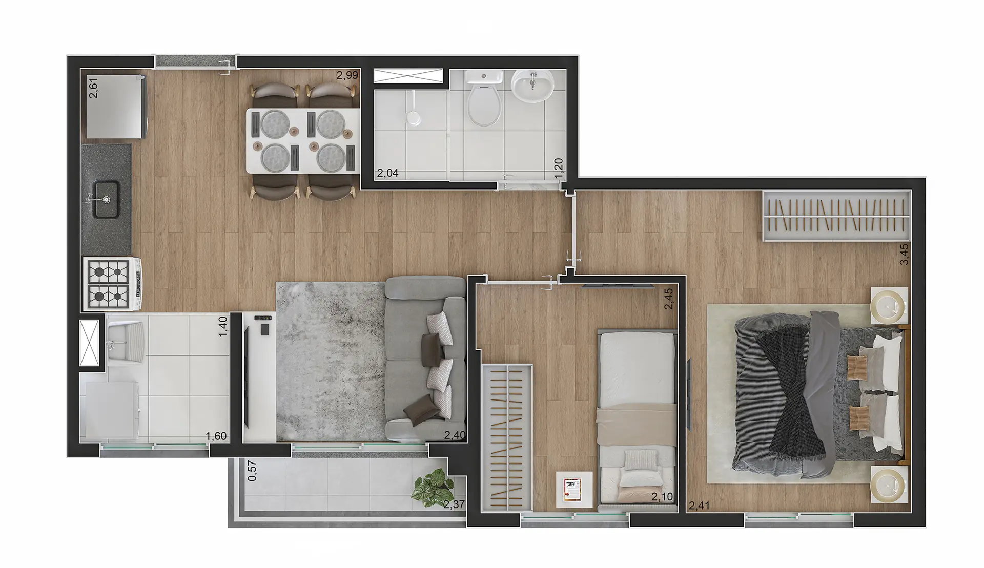 Planta Tipo C 39M²