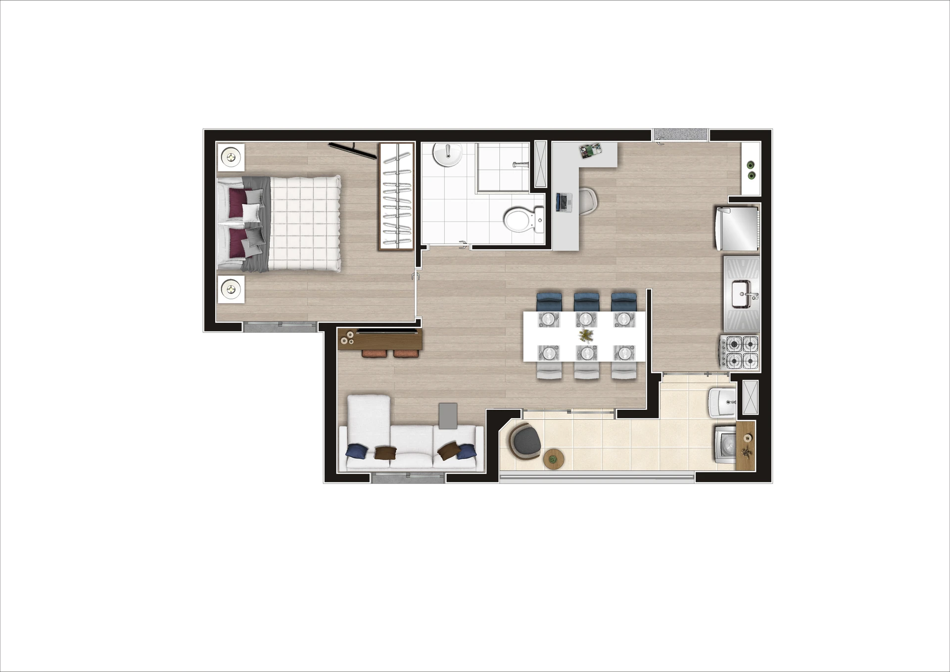 Planta Tipo B Meio Ampliada Sem Cota 43,44m² Final 6 Torre A R03 HR