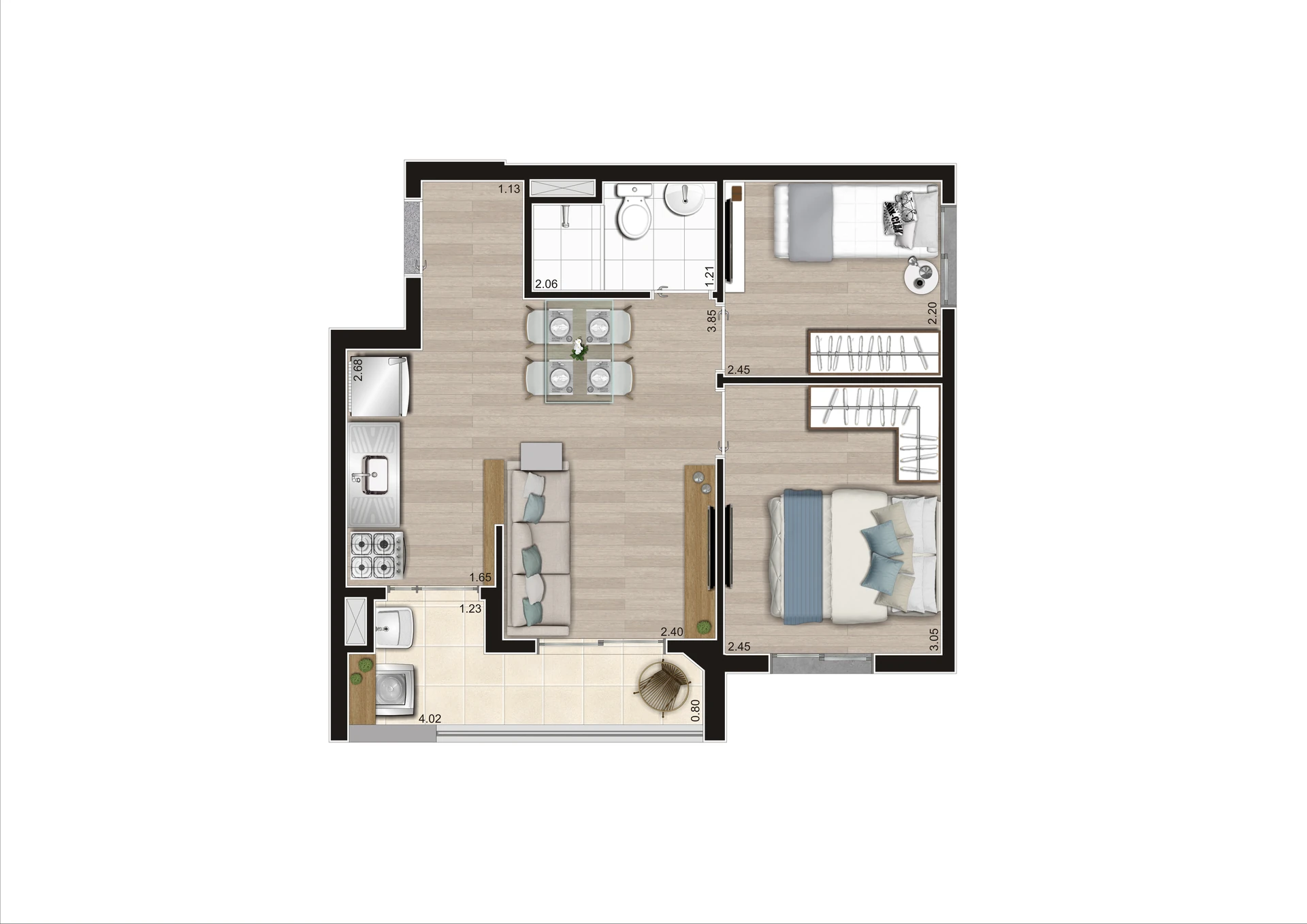 Planta Tipo E Ponta 41,53m² Final 12 Torre B R04 HR