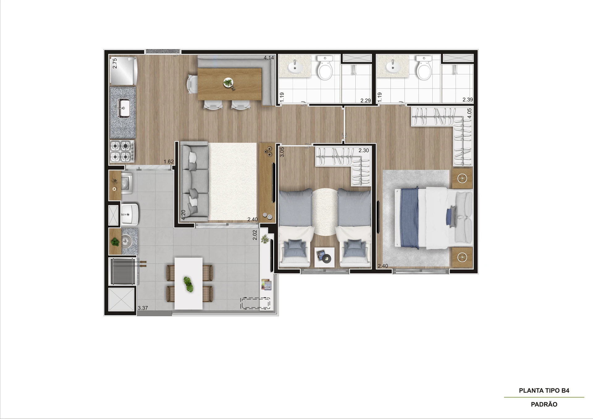 Planta Tipo Meio   56,05 m²