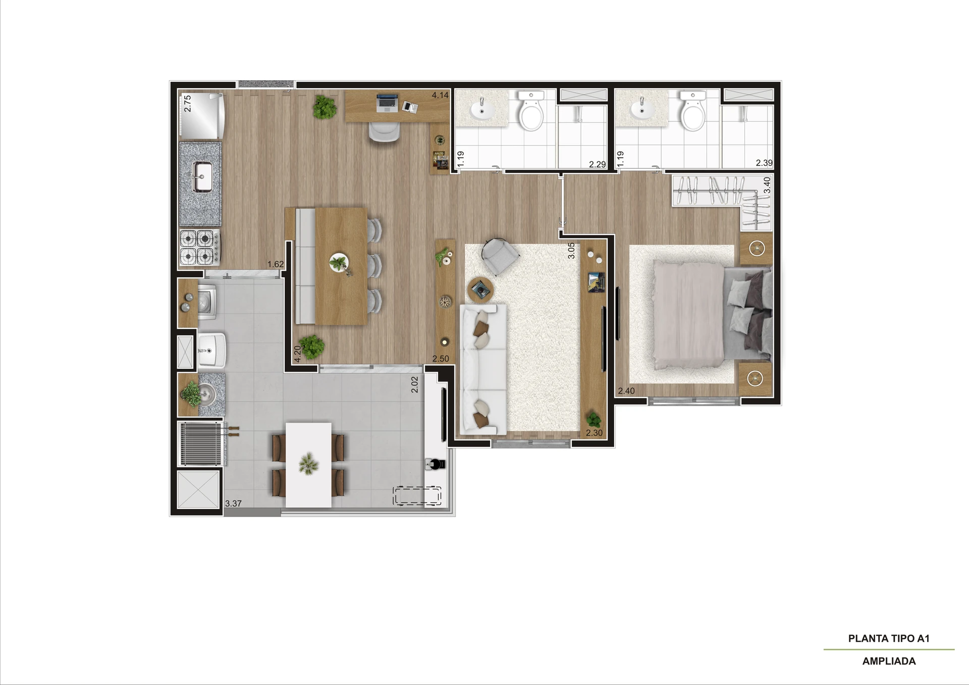 Planta Tipo Meio   Ampliada 54,43