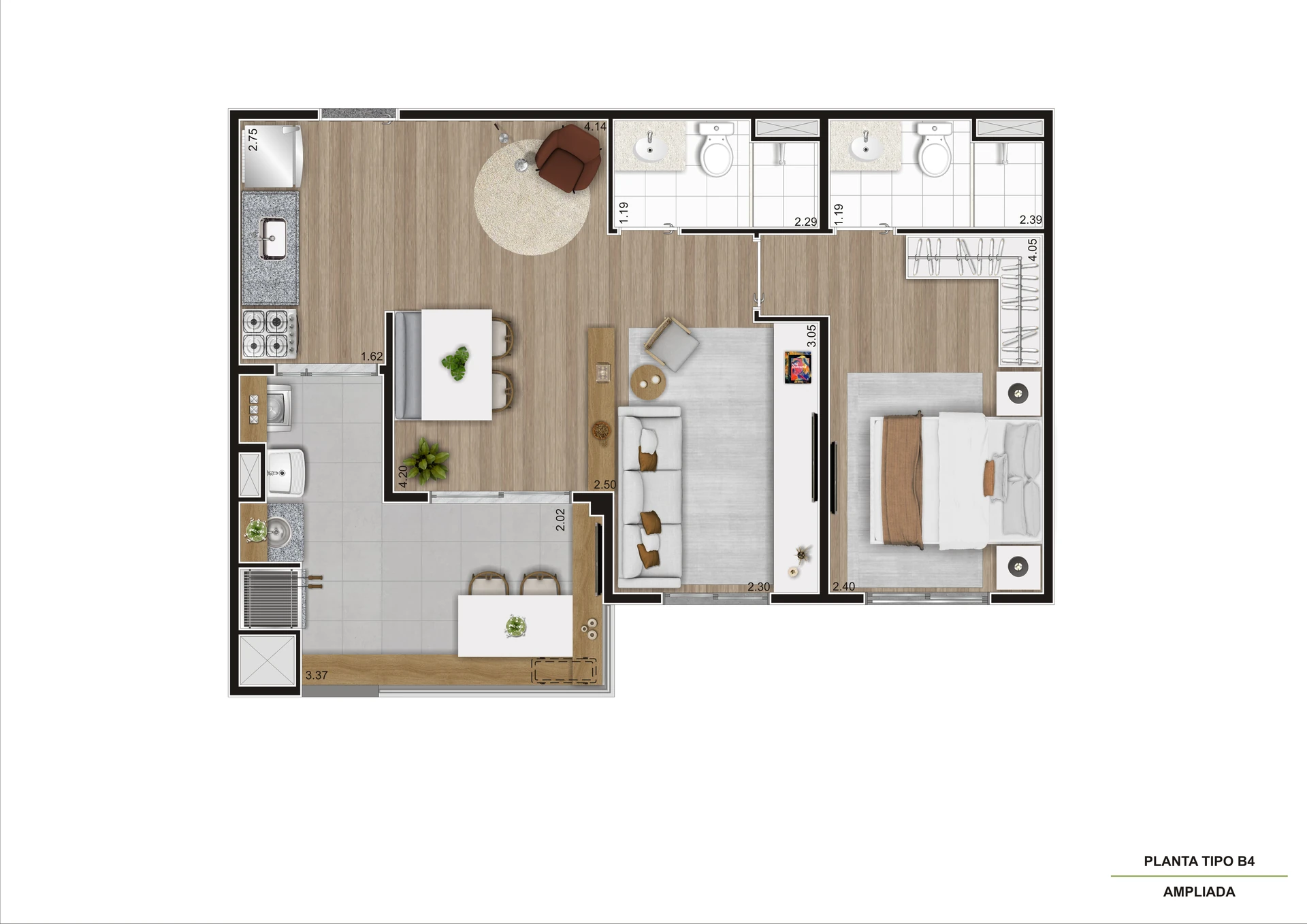 Planta Tipo Meio Ampliada   56,05 m²