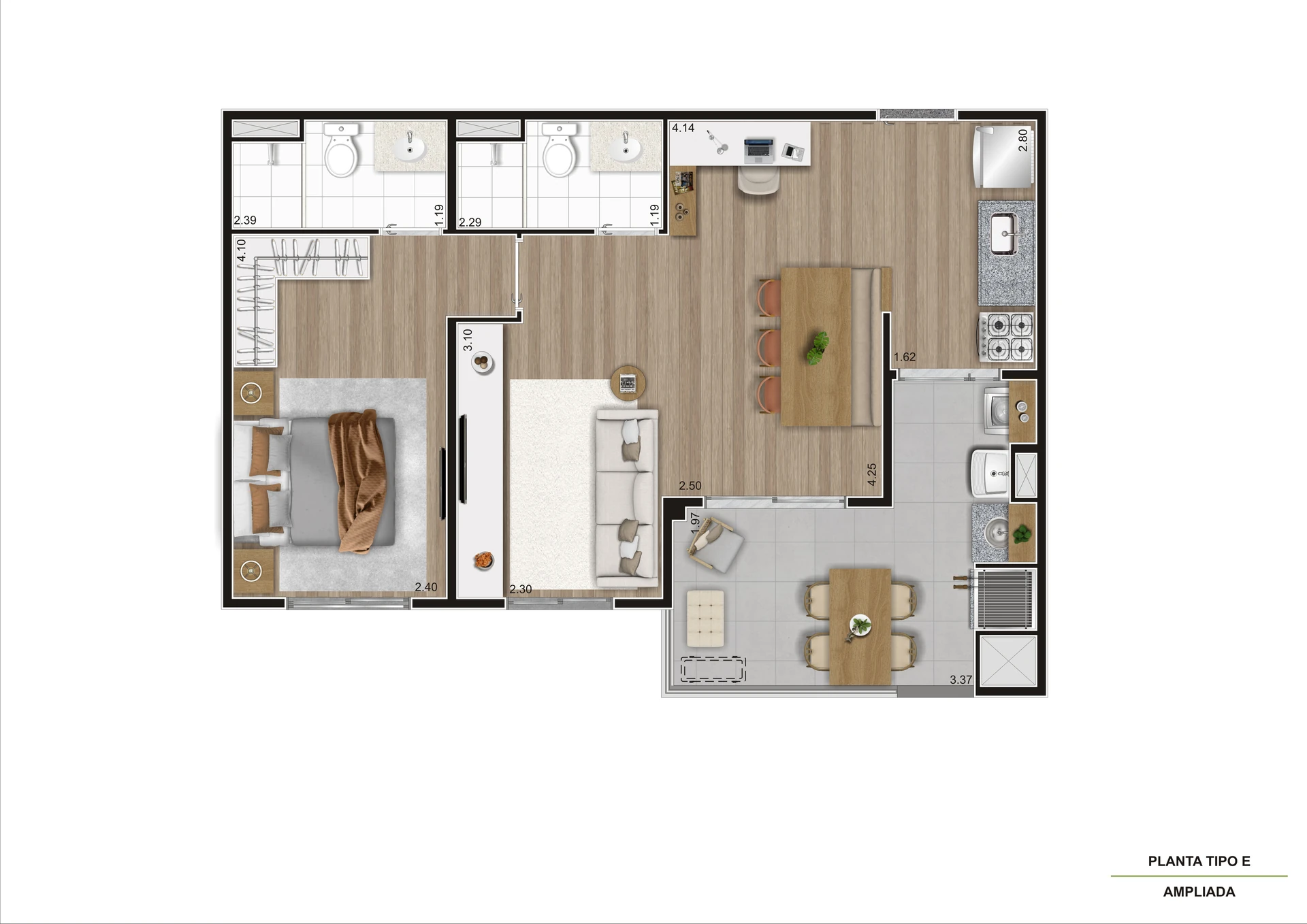 Planta Tipo Ponta Ampliada   56,74 m²