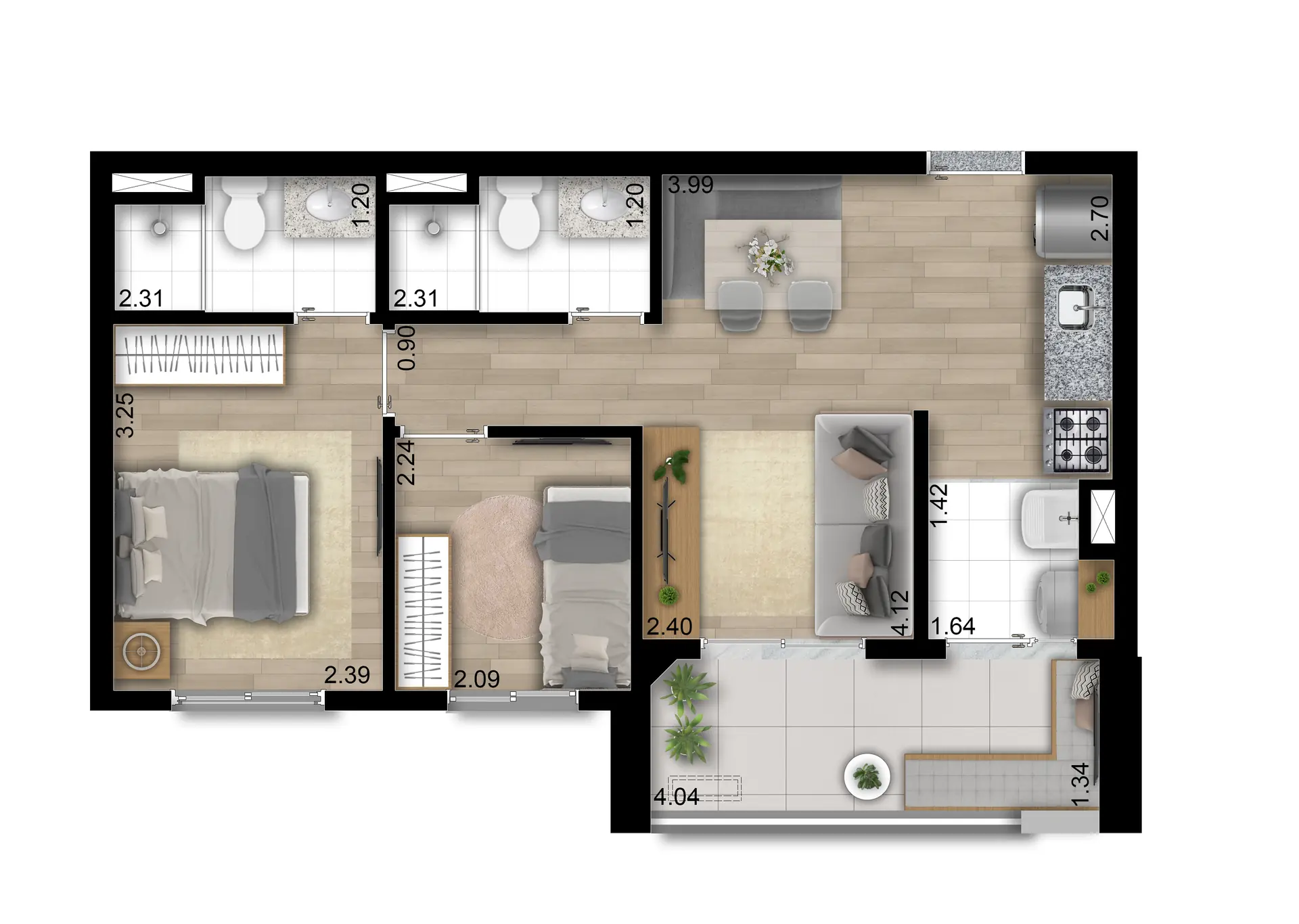 Planta Tipo C Meio 49M²