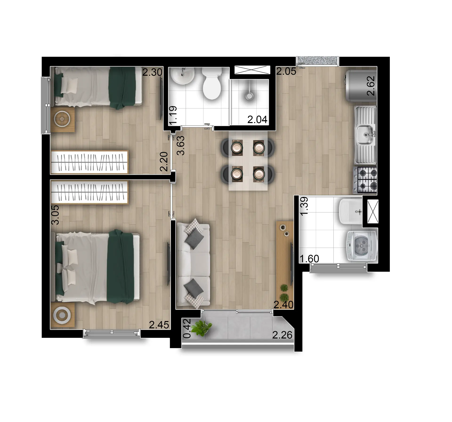 Planta Tipo E Ponta Alta 37M²