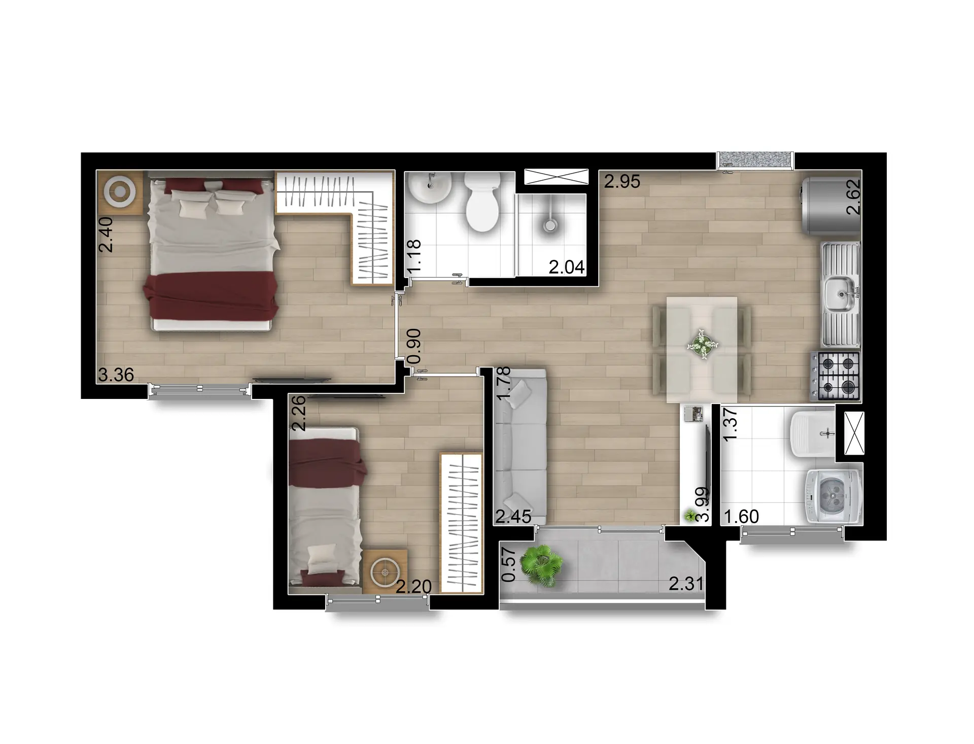 Planta Tipo F Meio Alta 39M²