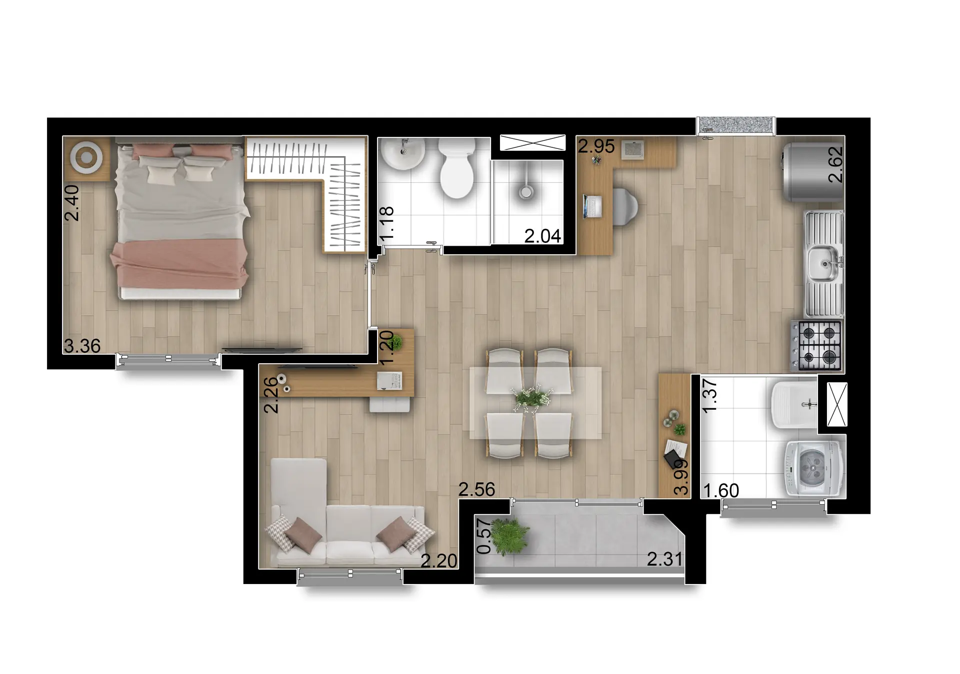 Planta Tipo F Meio Sala Ampliada ALTA 39M²