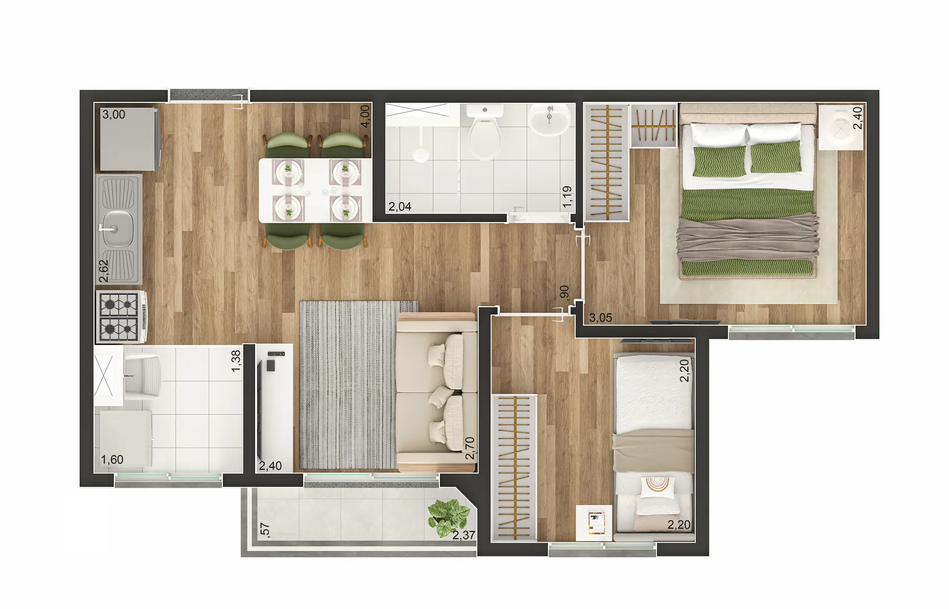 Planta Tipo B 37M²