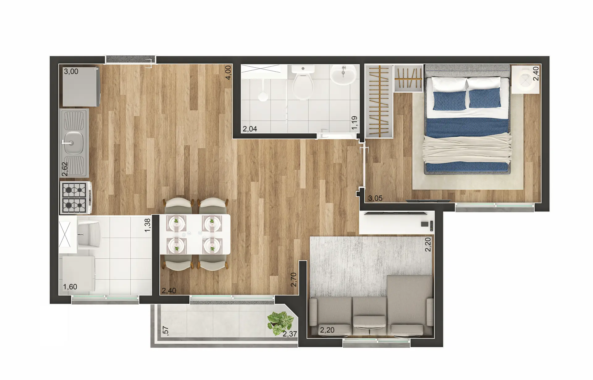 Planta Tipo B Ampliada 37M²