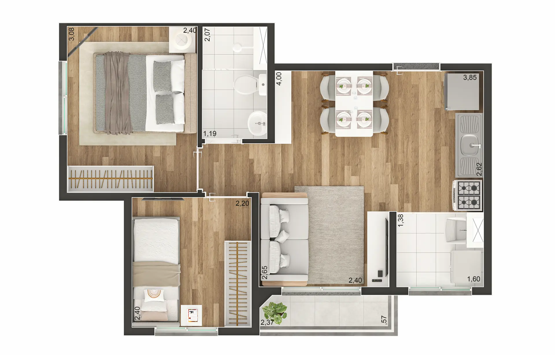 Planta Tipo C 38M²