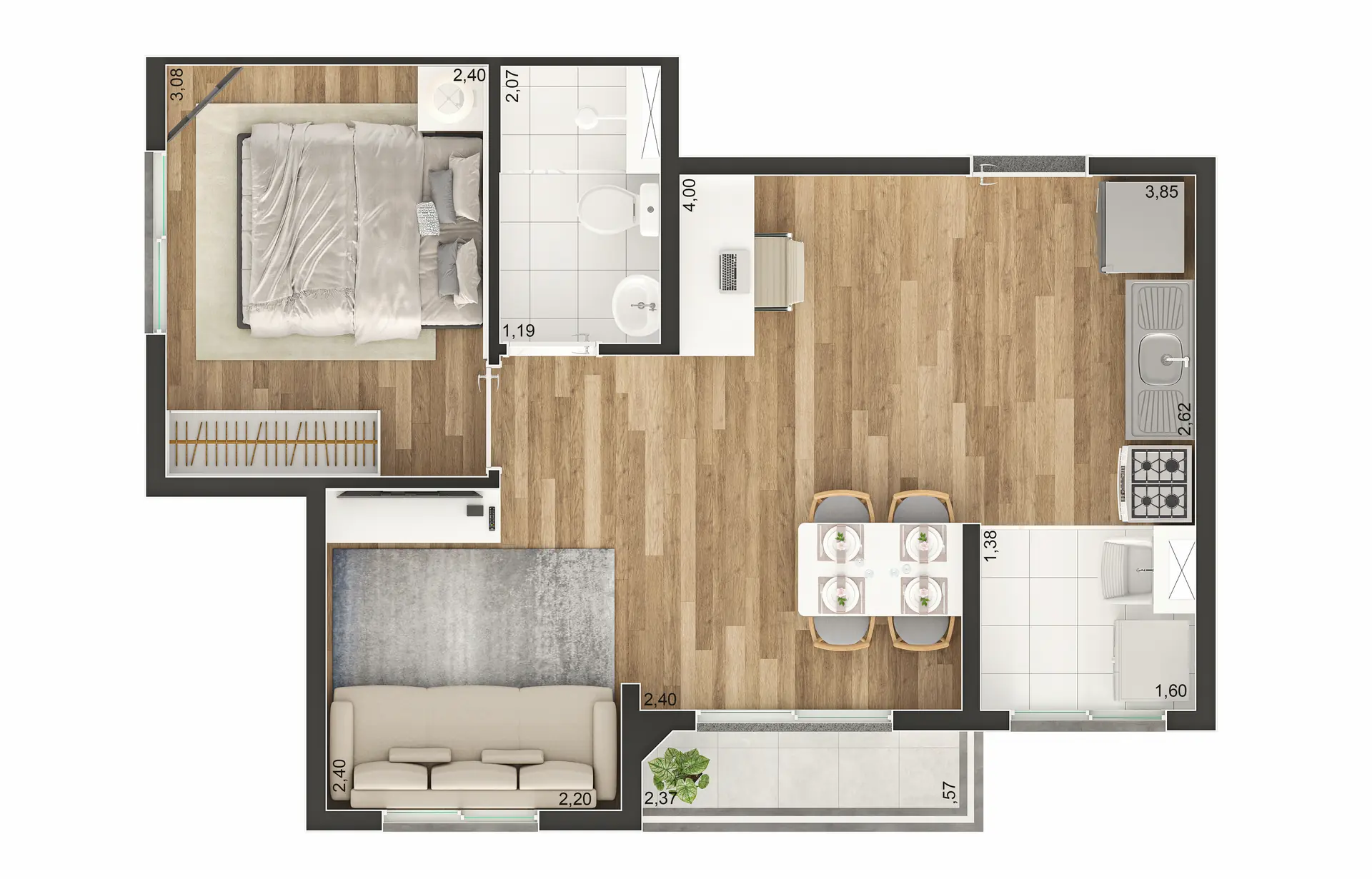 Planta Tipo C Ampliada 38M²