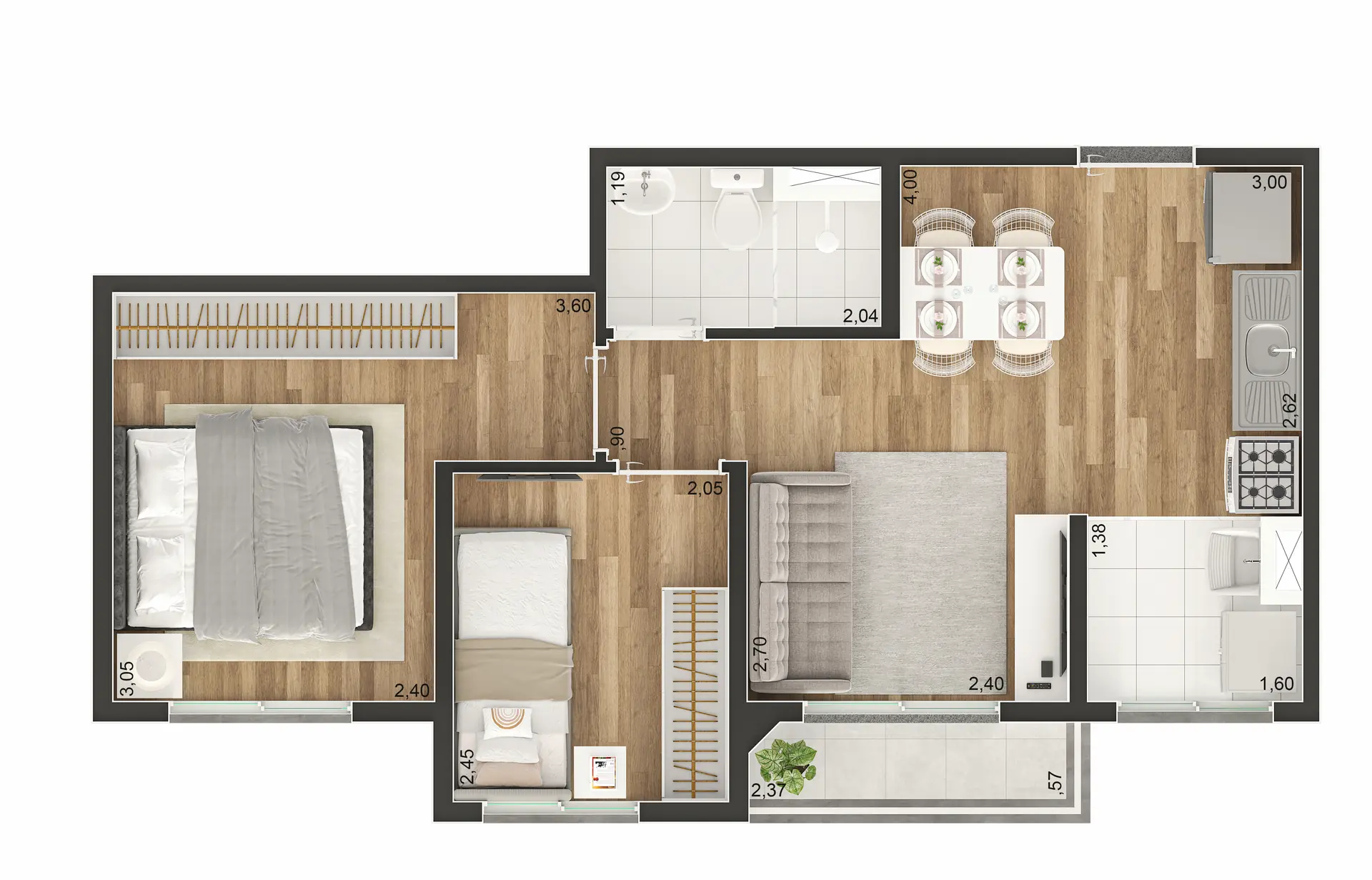Planta Tipo D 39M²