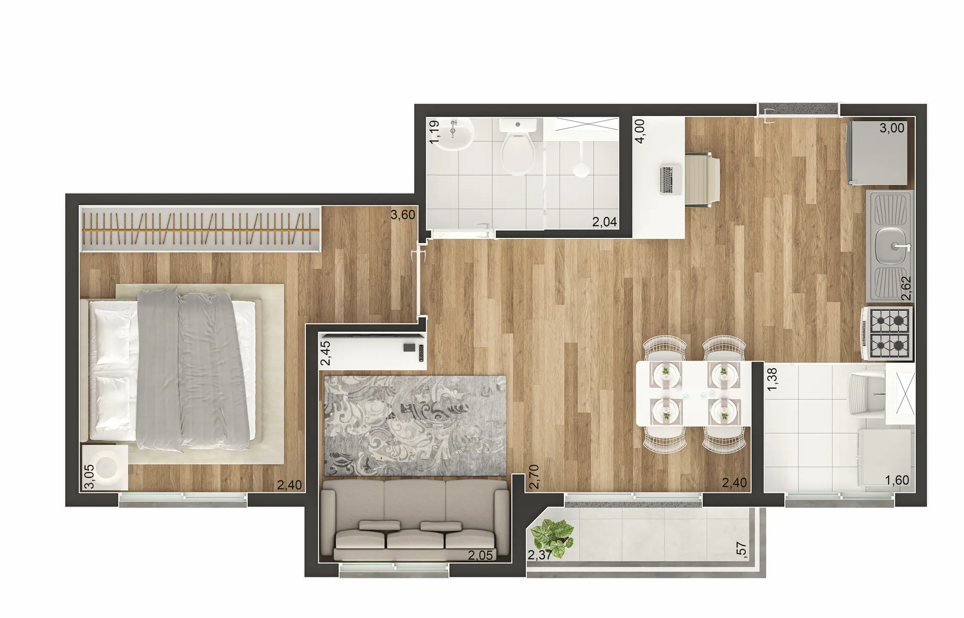 Planta Tipo D Ampliada 39M²