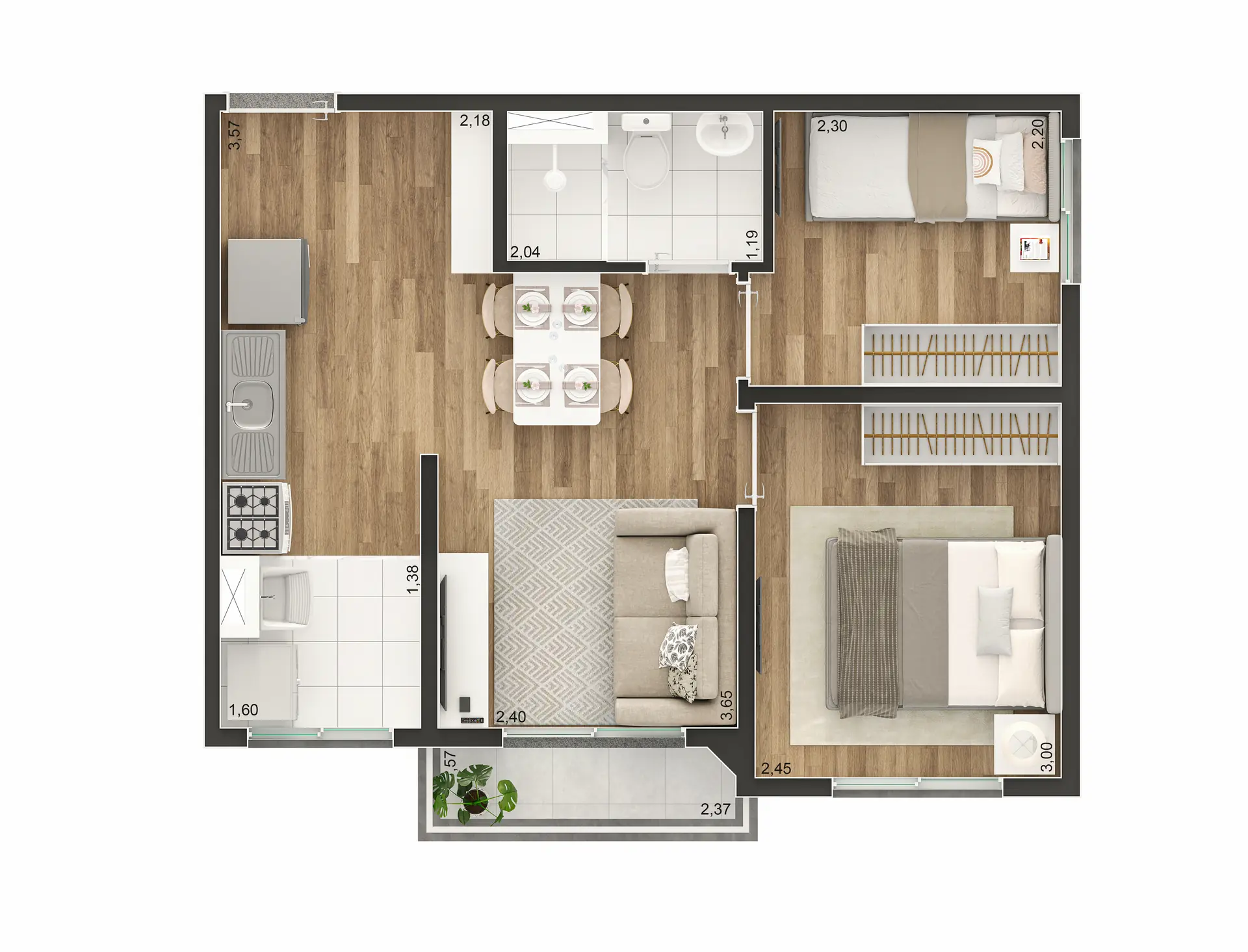 Planta Tipo E 39M²