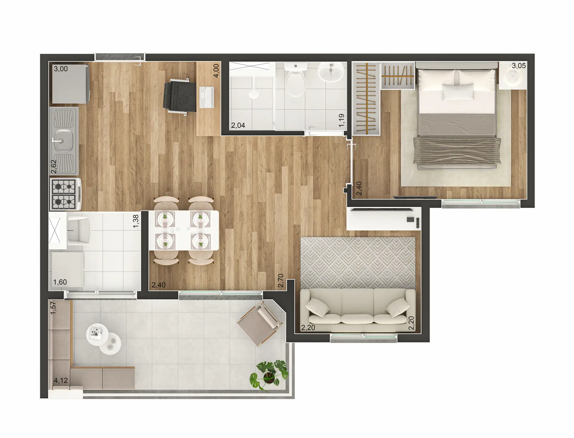 Planta Tipo F Ampliada 42M²