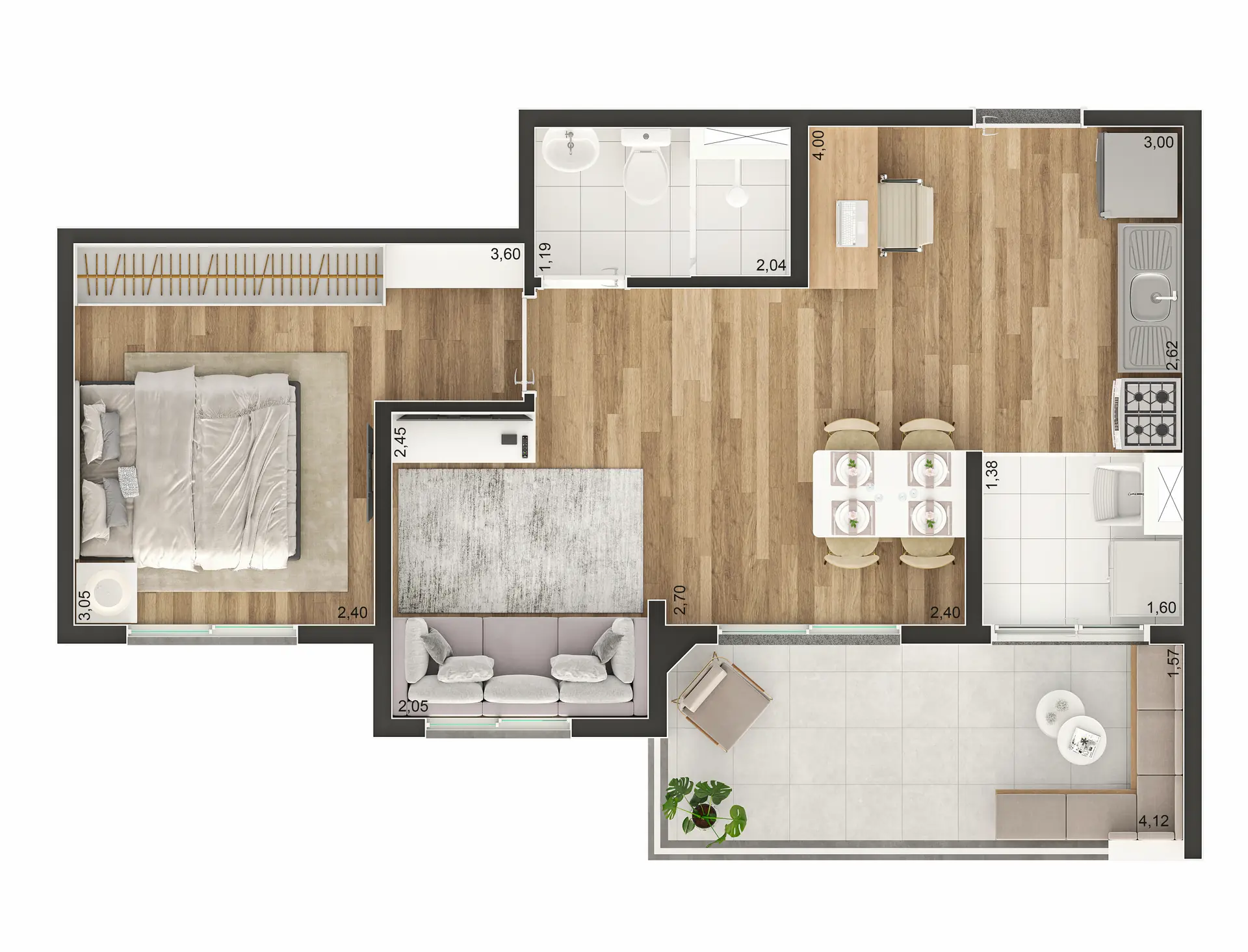 Planta Tipo G Ampliada 44M²