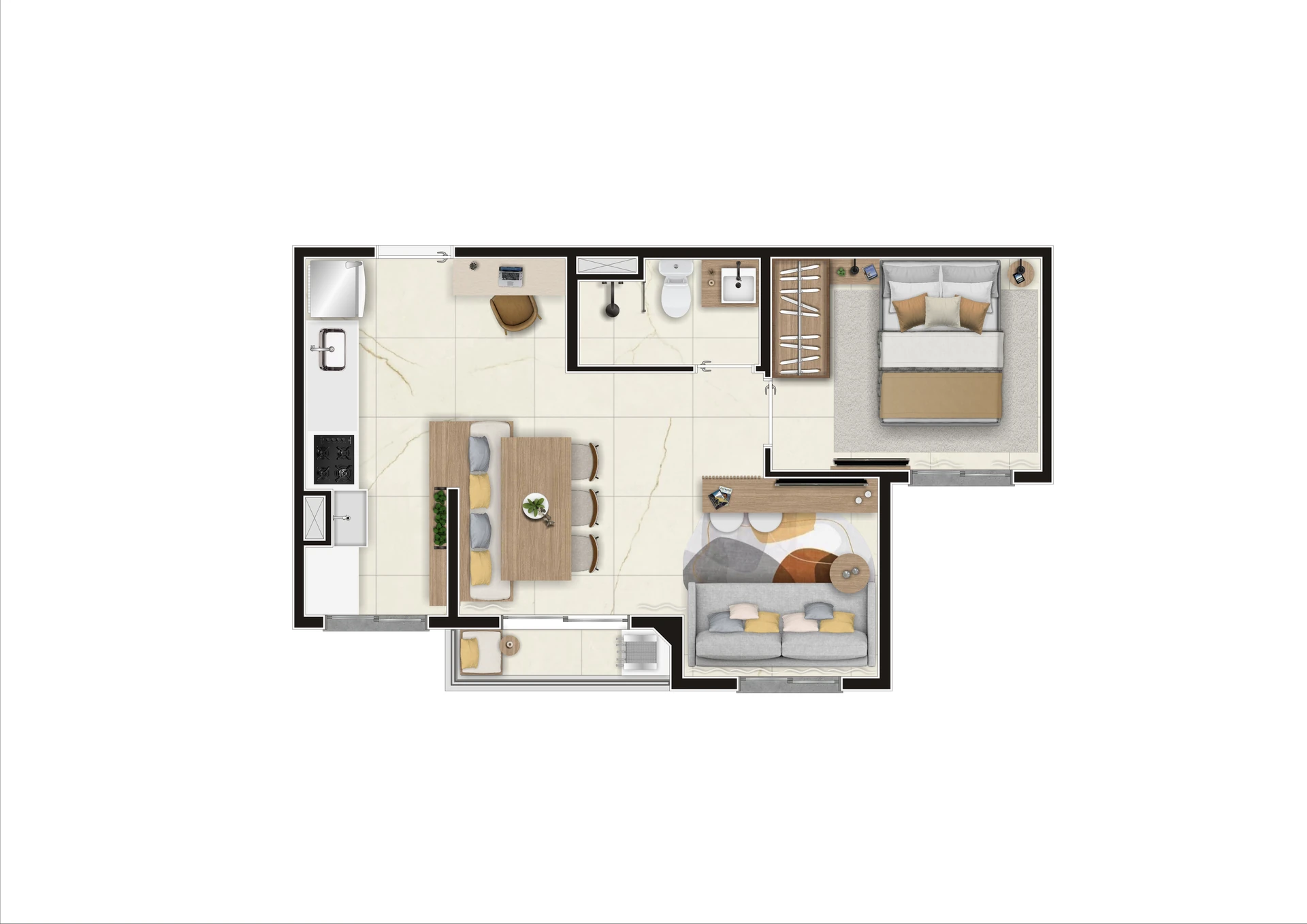 Planta Decorado Tipo B Meio Ampliada 37,27 m²