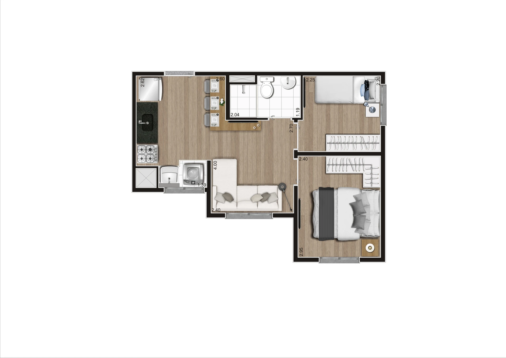 Planta Tipo A Ponta   32,80 m²