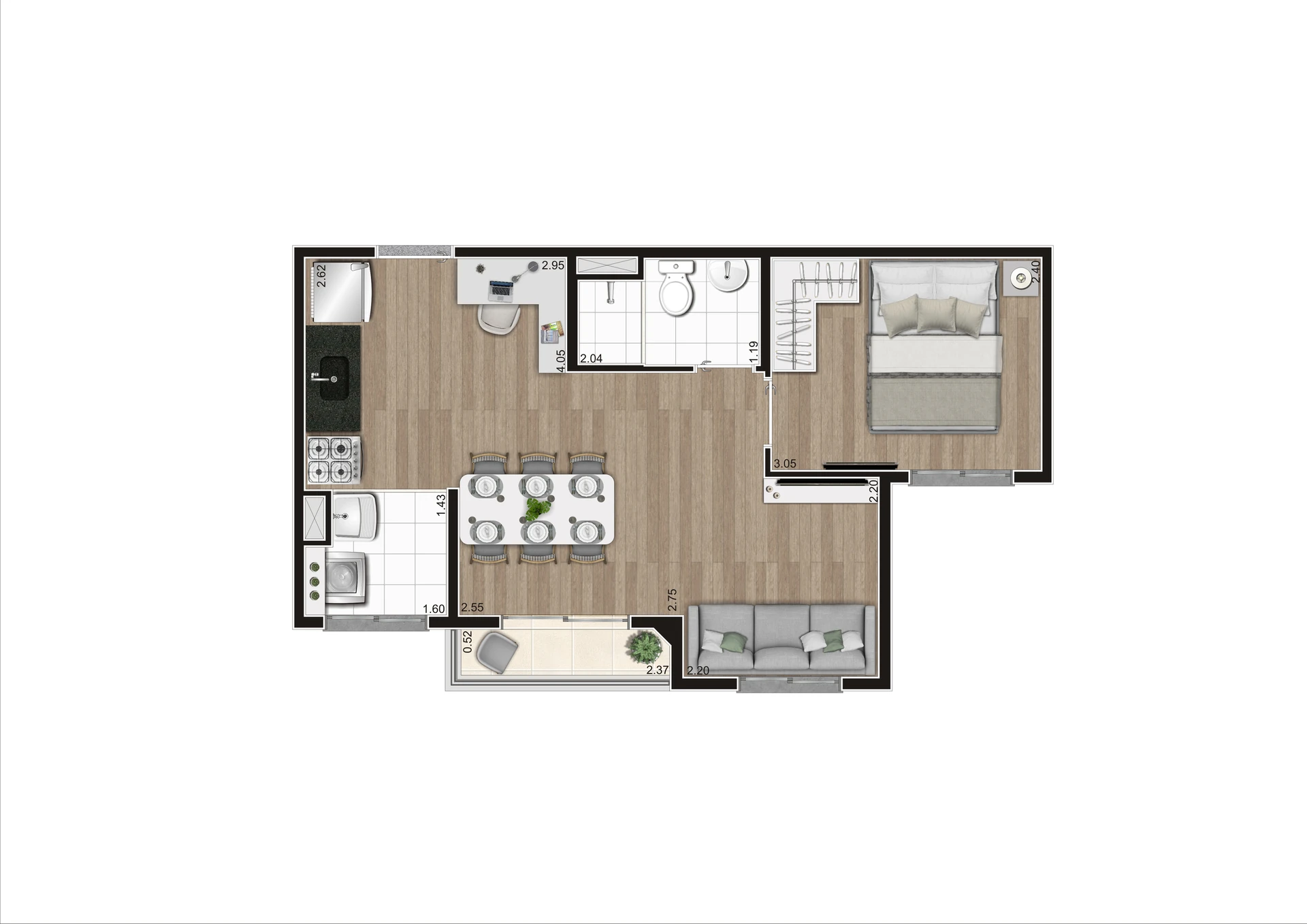 Planta Tipo B Meio Ampliada   37,27 m²