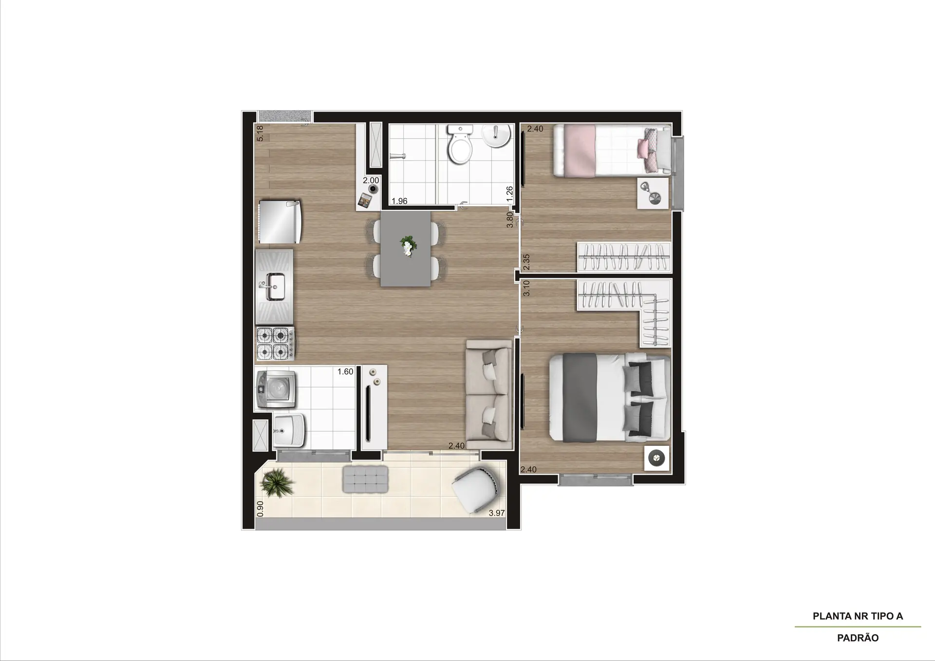 Planta NR A Ponta 43M² Torre A