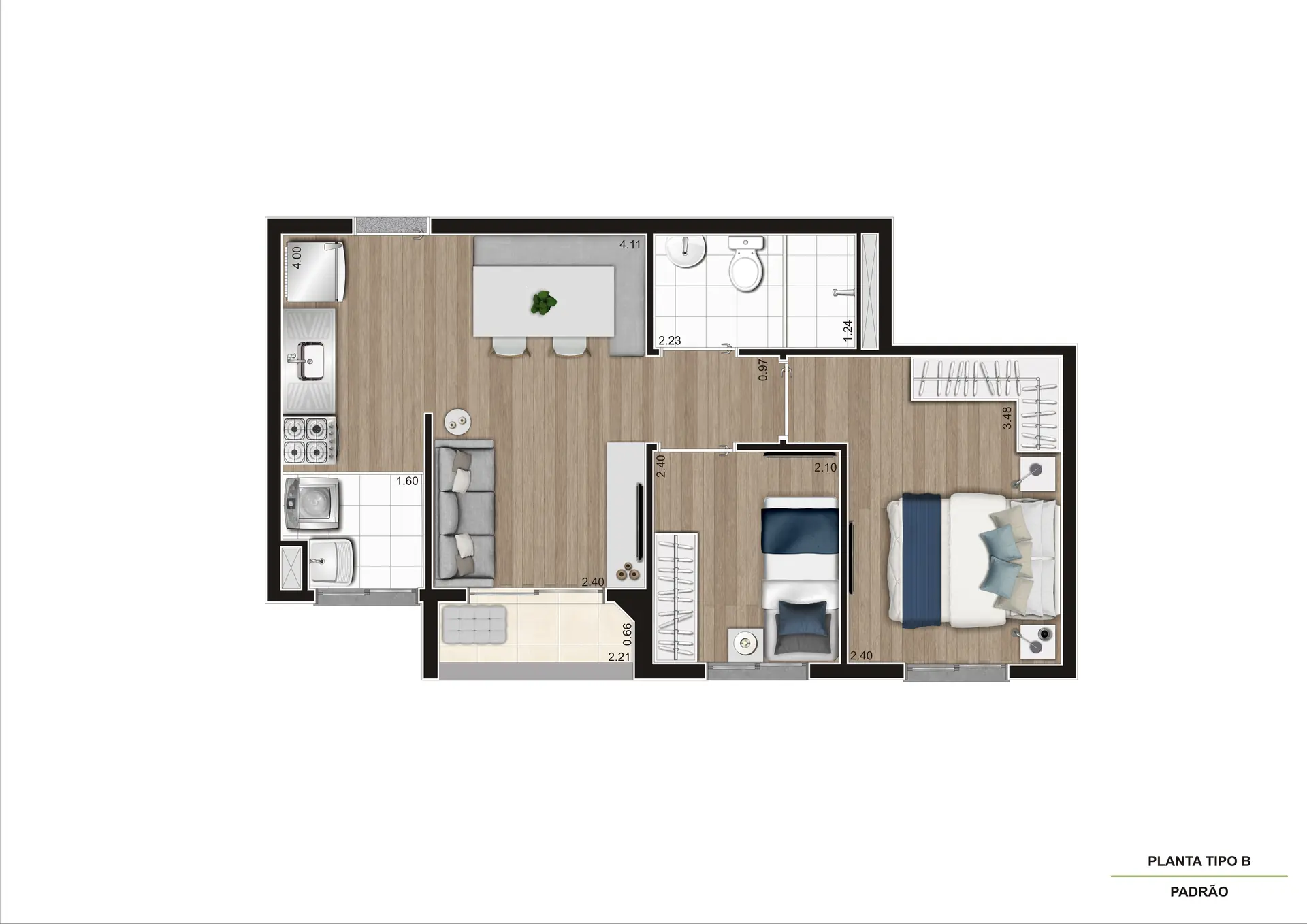 Planta NR B Meio 43M² Torre A