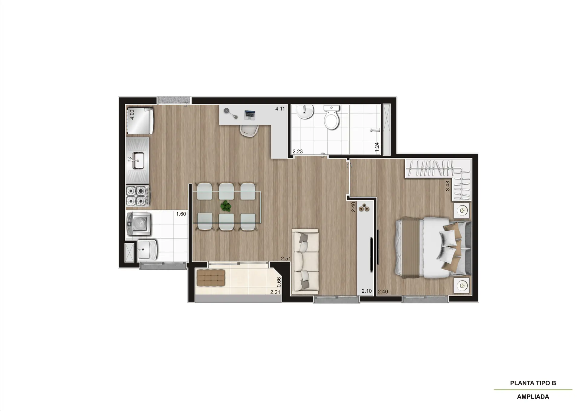 Planta NR B Meio OP Ampliada 43M² TORRE A