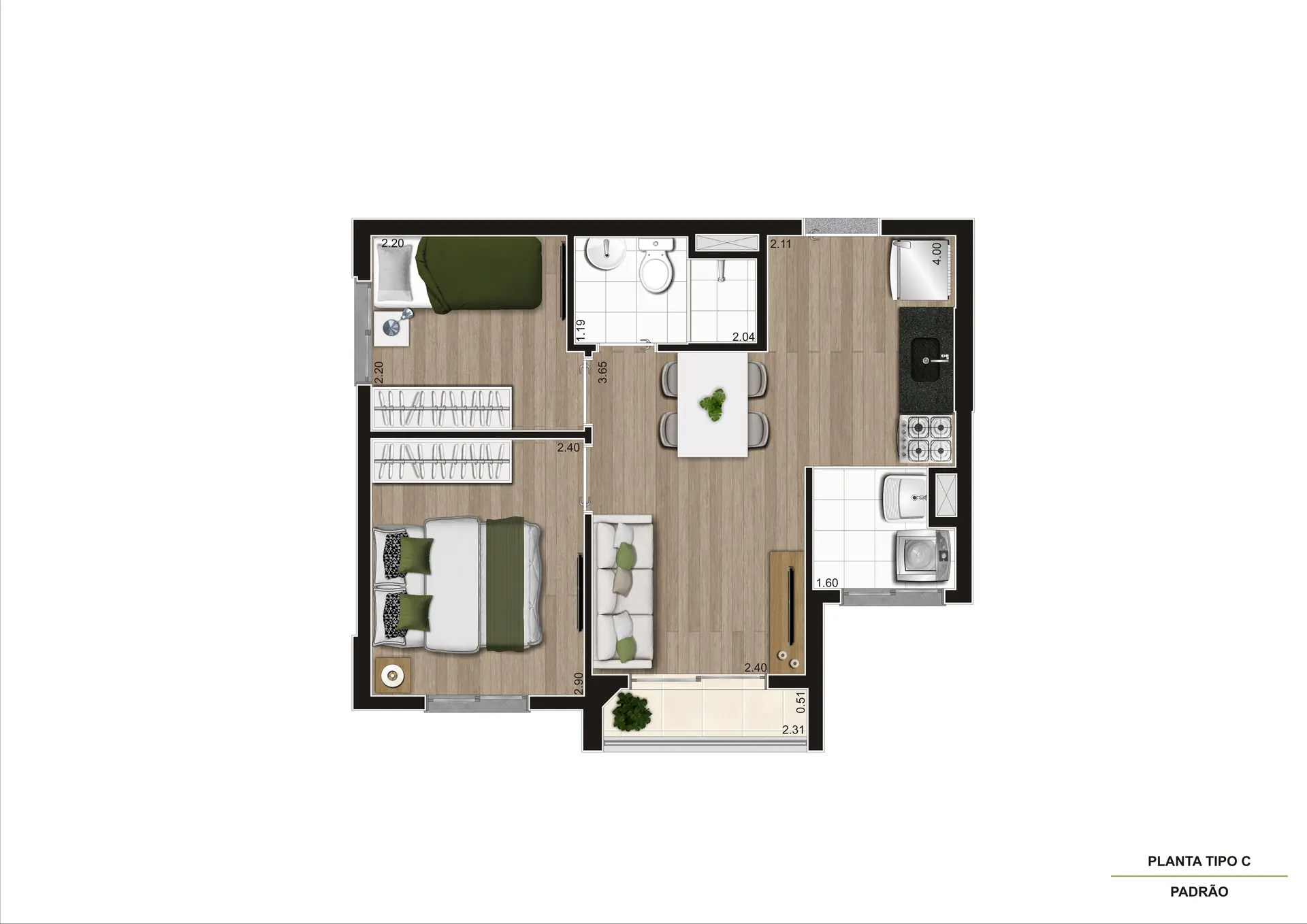 Planta Tipo C Ponta 36M² TORRE A