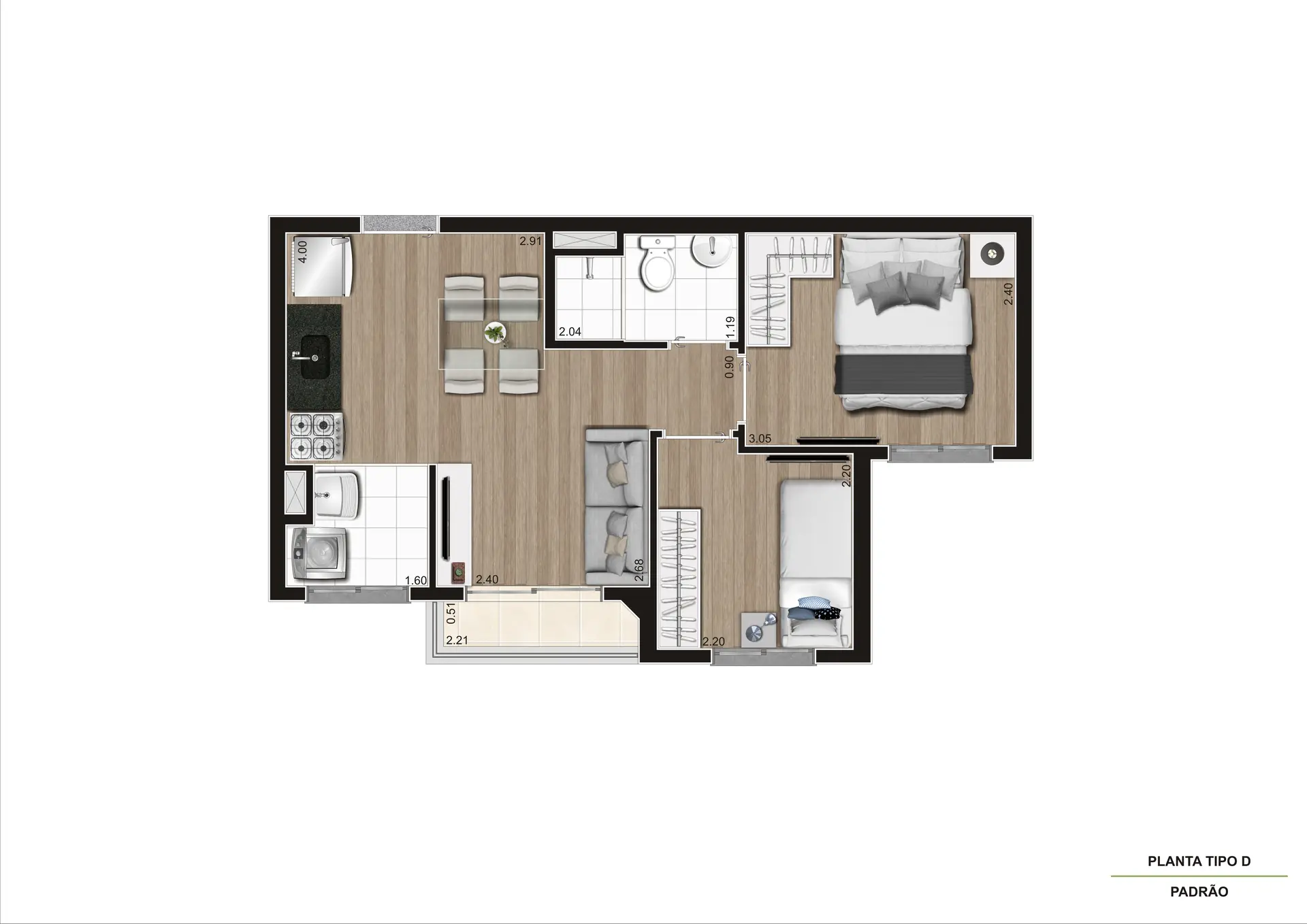 Planta Tipo D Meio 37M² TORRE A