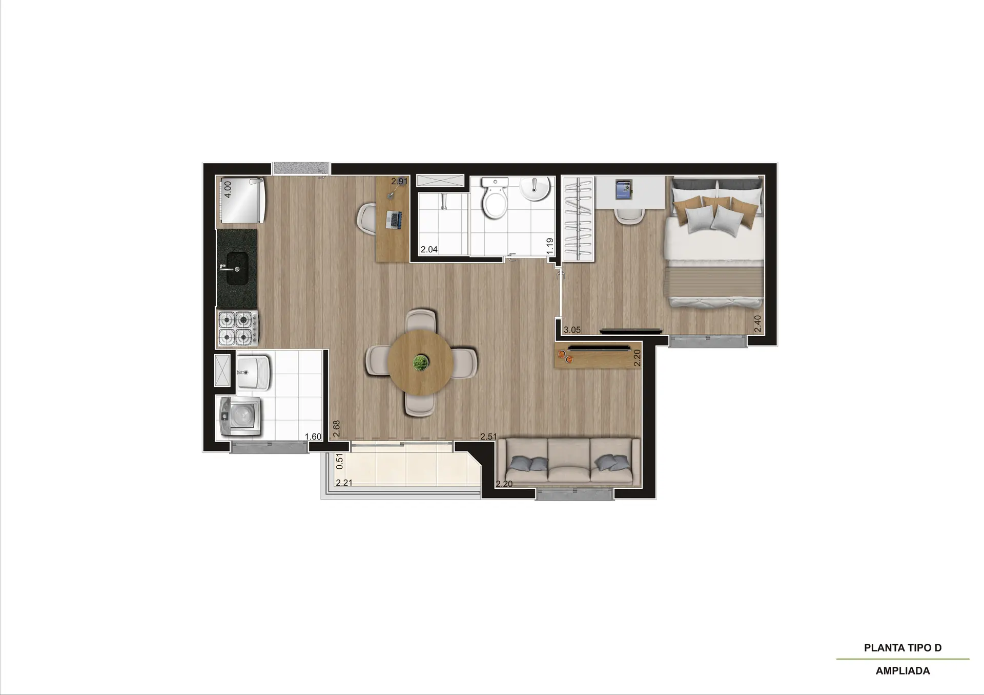 Planta Tipo D Meio OP Ampliada 37M² Torre A